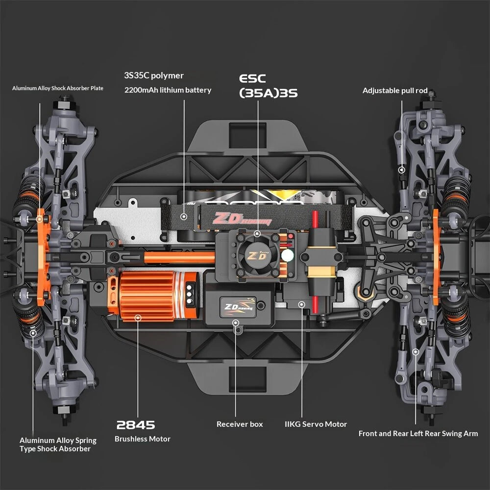 ZD Racing SC12 4WD 3S Brushless RC Car 1/12 Off-Road Short Course Truck Aluminum Alloy Chassis LED Light