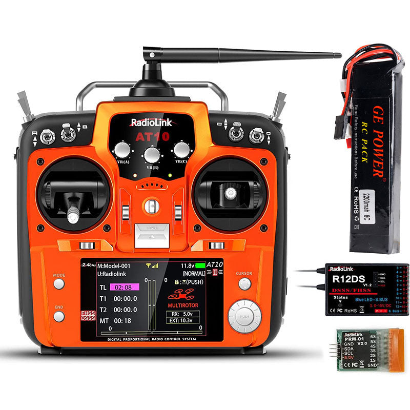 Radiolink AT10II 12CH RC Transmitter R12DS Receiver 2.4GHz DSSS&FHSS Spread Radio Remote Controller for RC Drone/Fixed Wing/Multicopters/Helicopter