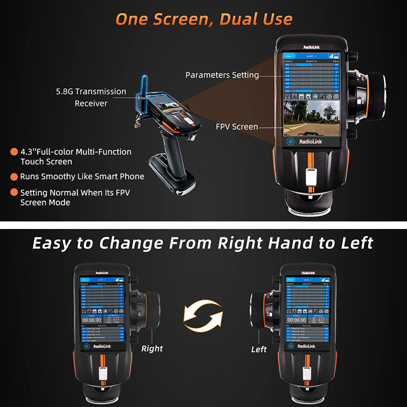 Radiolink RC8X 2.4GHz 8CH 4.3-Inch Full Colour Touch Screen LCD Radio Transmitter International Version With R8GF Receiver for RC Car Boat Robot