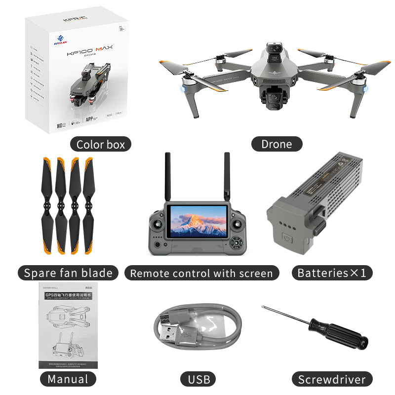 KF100 3-Axis Gimbal 4K Drone EIS Camera Large size Intelligent Obstacle Avoidance 10KM 5G GPS Quadcopter with Screen Remote control