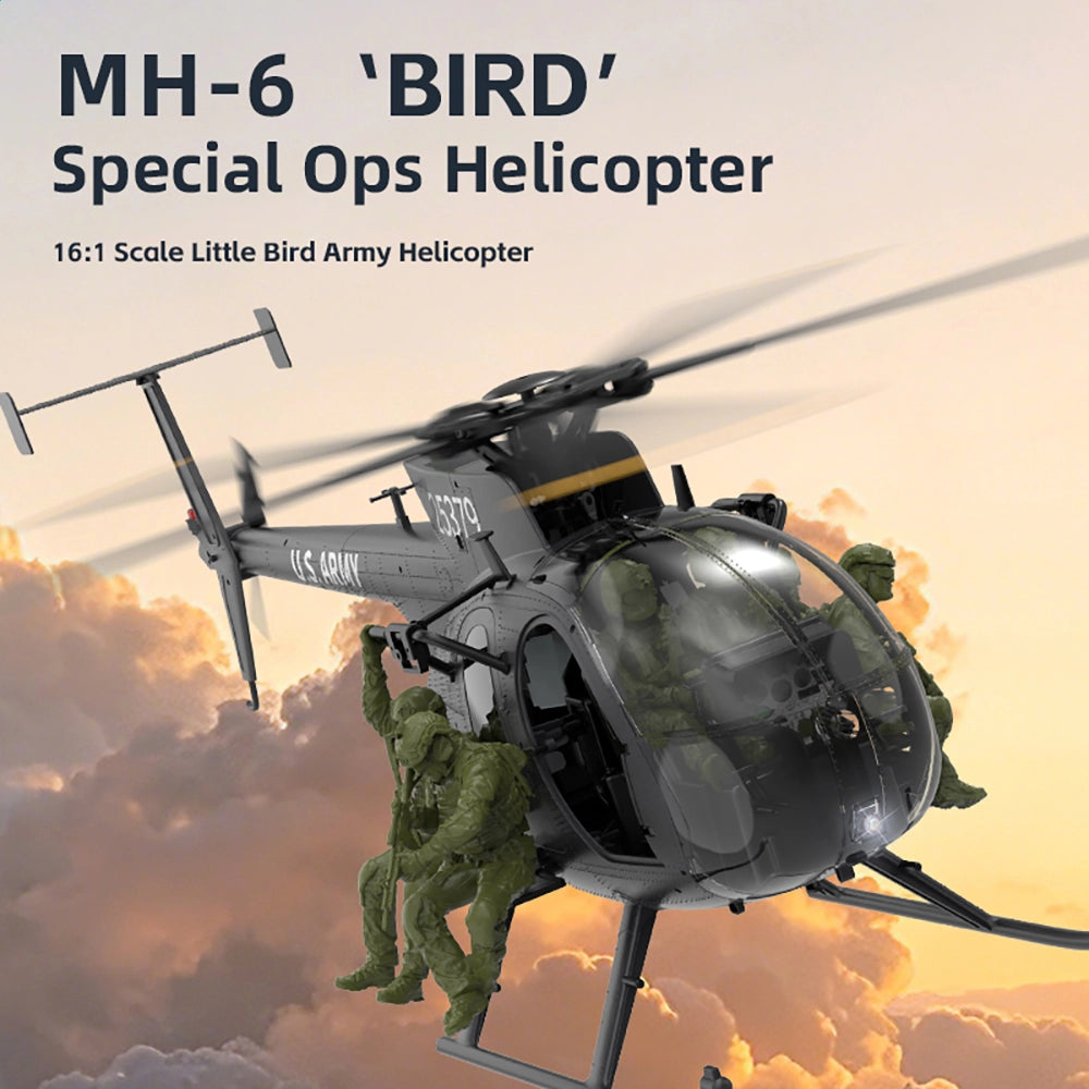 YUXIANG F118S MH-6 MD500 Little Bird 250-Class 1/16 Scale FPV 5-Blade Flybarless GPS RTF RC Military Helicopter