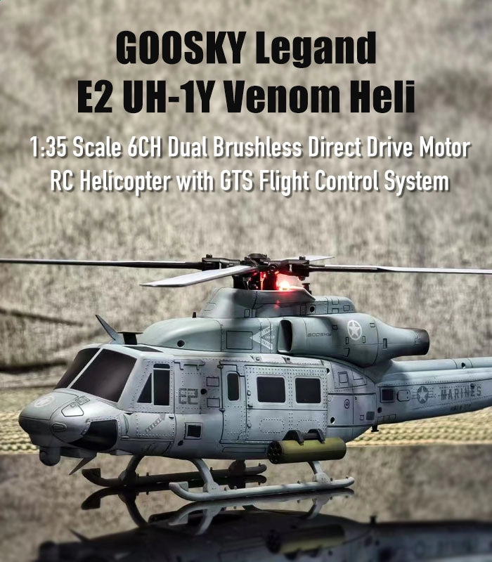 GOOSKY E2 UH-1Y Venom 1:35 scale RC helicopter with dual brushless motors and GTS flight control