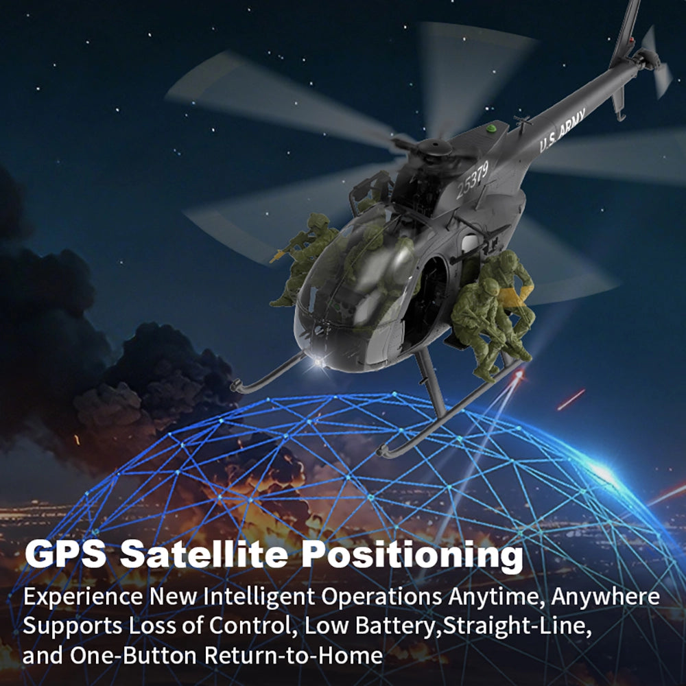 YUXIANG F118S MH-6 MD500 Little Bird 250-Class 1/16 Scale FPV 5-Blade Flybarless GPS RTF RC Military Helicopter