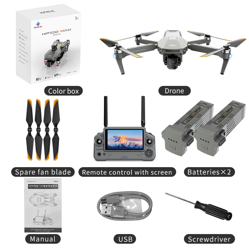 KF100 3-Axis Gimbal 4K Drone EIS Camera Large size Intelligent Obstacle Avoidance 10KM 5G GPS Quadcopter with Screen Remote control