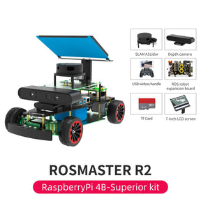 ROSMASTER R2 ROS2 STEM Education Python Programming Robot with Ackermann structure for Jetson NANO 4GB/Orin NANO/Orin NX/RPi 4B(Max Speed:1.8m/s)