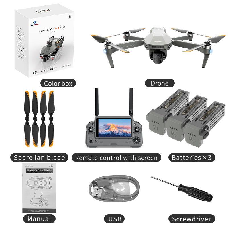 KF100 3-Axis Gimbal 4K Drone EIS Camera Large size Intelligent Obstacle Avoidance 10KM 5G GPS Quadcopter with Screen Remote control