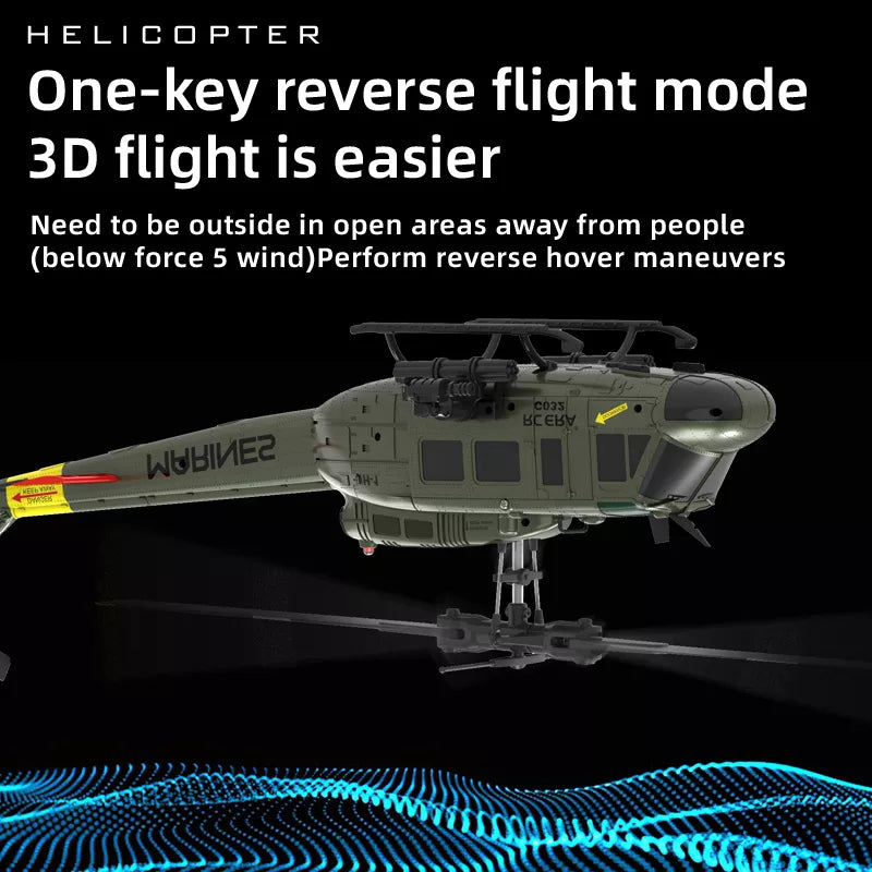 RCERA C032 UH-1 RC Helicopter 6CH 1/48 6-axis Gyro Barometer Altitude Determination Optical Flow Positioning TOF Laser Radar Aerobatic Helicopter