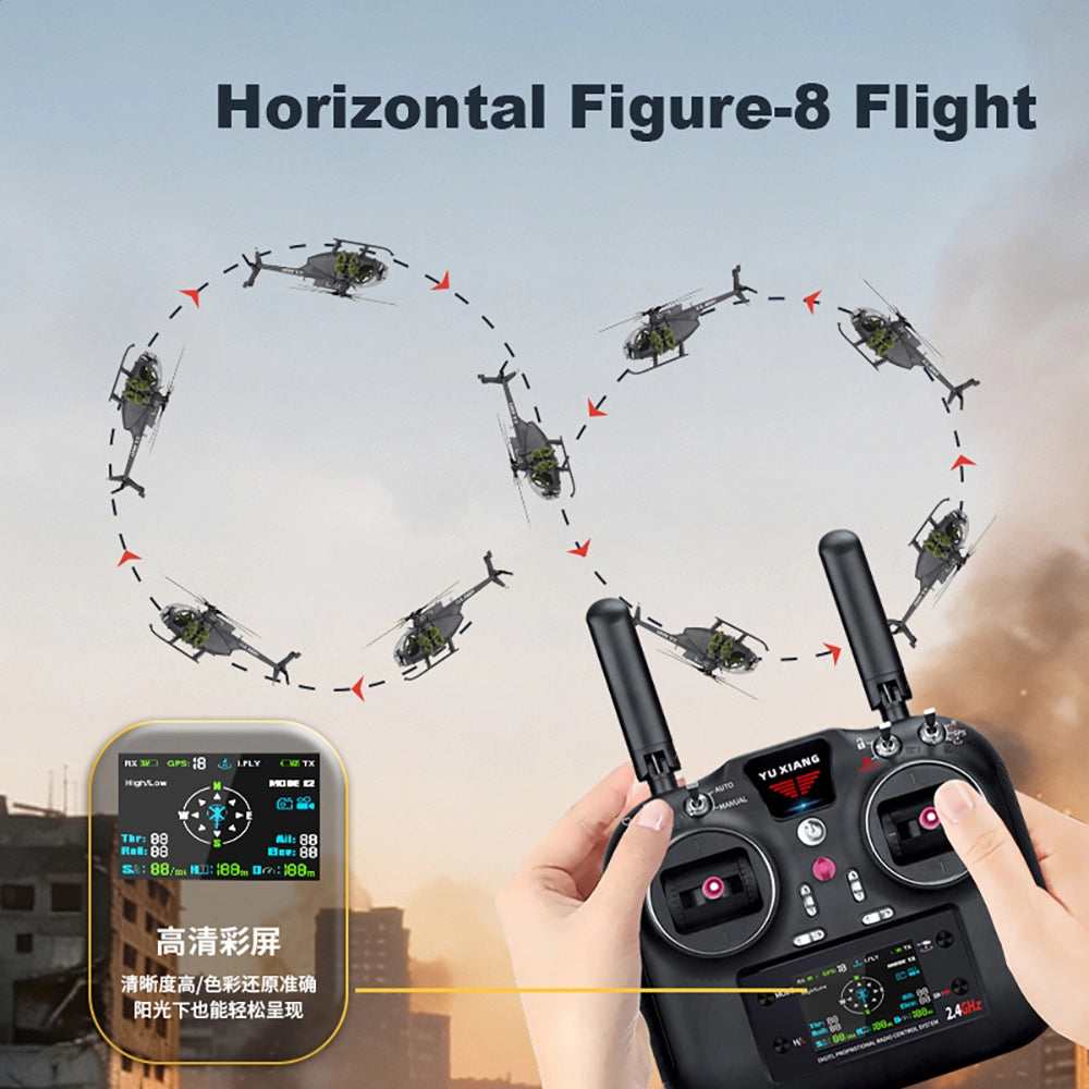 YUXIANG F118S MH-6 MD500 Little Bird 250-Class 1/16 Scale FPV 5-Blade Flybarless GPS RTF RC Military Helicopter