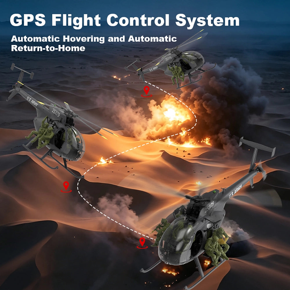 YUXIANG F118S MH-6 MD500 Little Bird 250-Class 1/16 Scale FPV 5-Blade Flybarless GPS RTF RC Military Helicopter