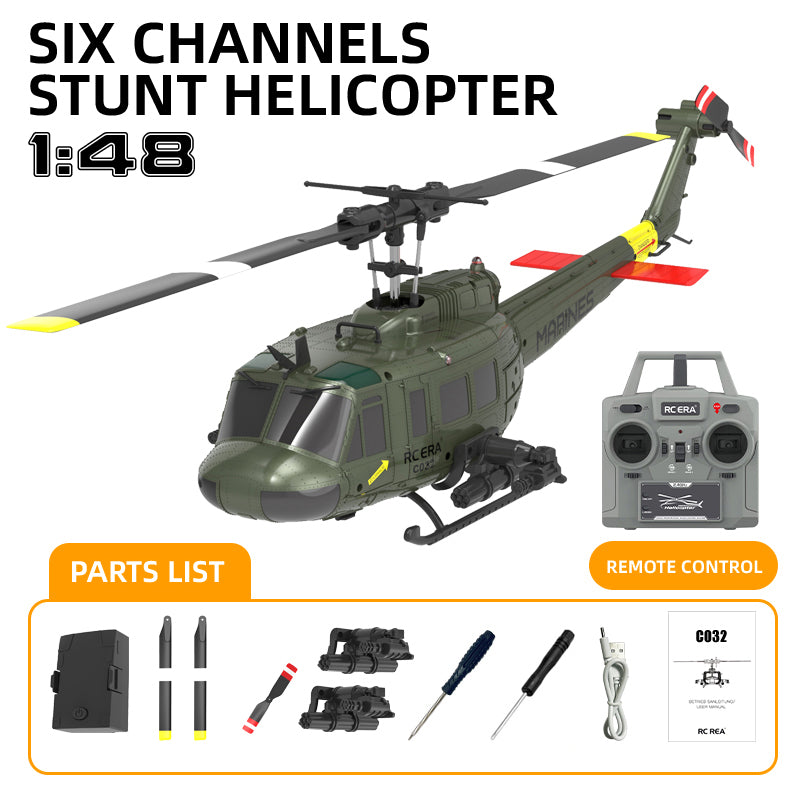 RCERA C032 UH-1 RC Helicopter 6CH 1/48 6-axis Gyro Barometer Altitude Determination Optical Flow Positioning TOF Laser Radar Aerobatic Helicopter