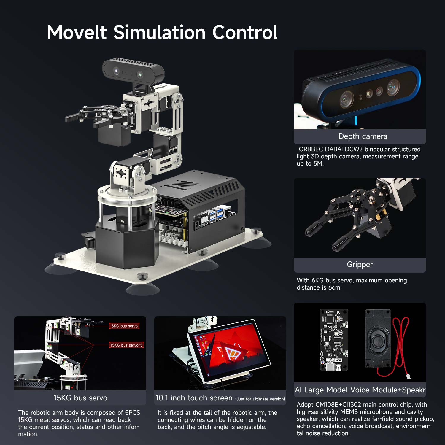Yahboom DOFBOT Pro AI Large Model STEM Education Python 3D Depth Vision Robotic Arm for Jetson NANO 4GB/Orin NANO SUPE/Orin NX SUPER