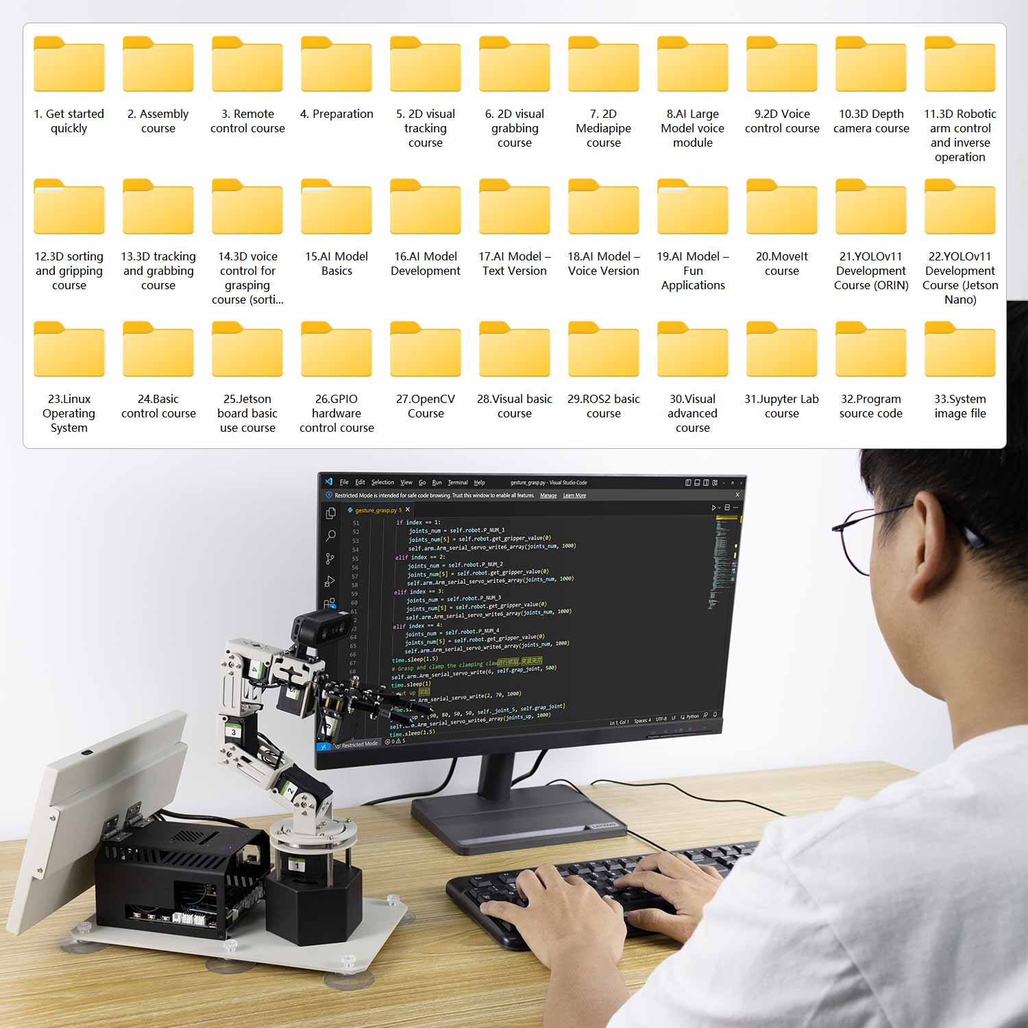 Yahboom DOFBOT Pro AI Large Model STEM Education Python 3D Depth Vision Robotic Arm for Jetson NANO 4GB/Orin NANO SUPE/Orin NX SUPER