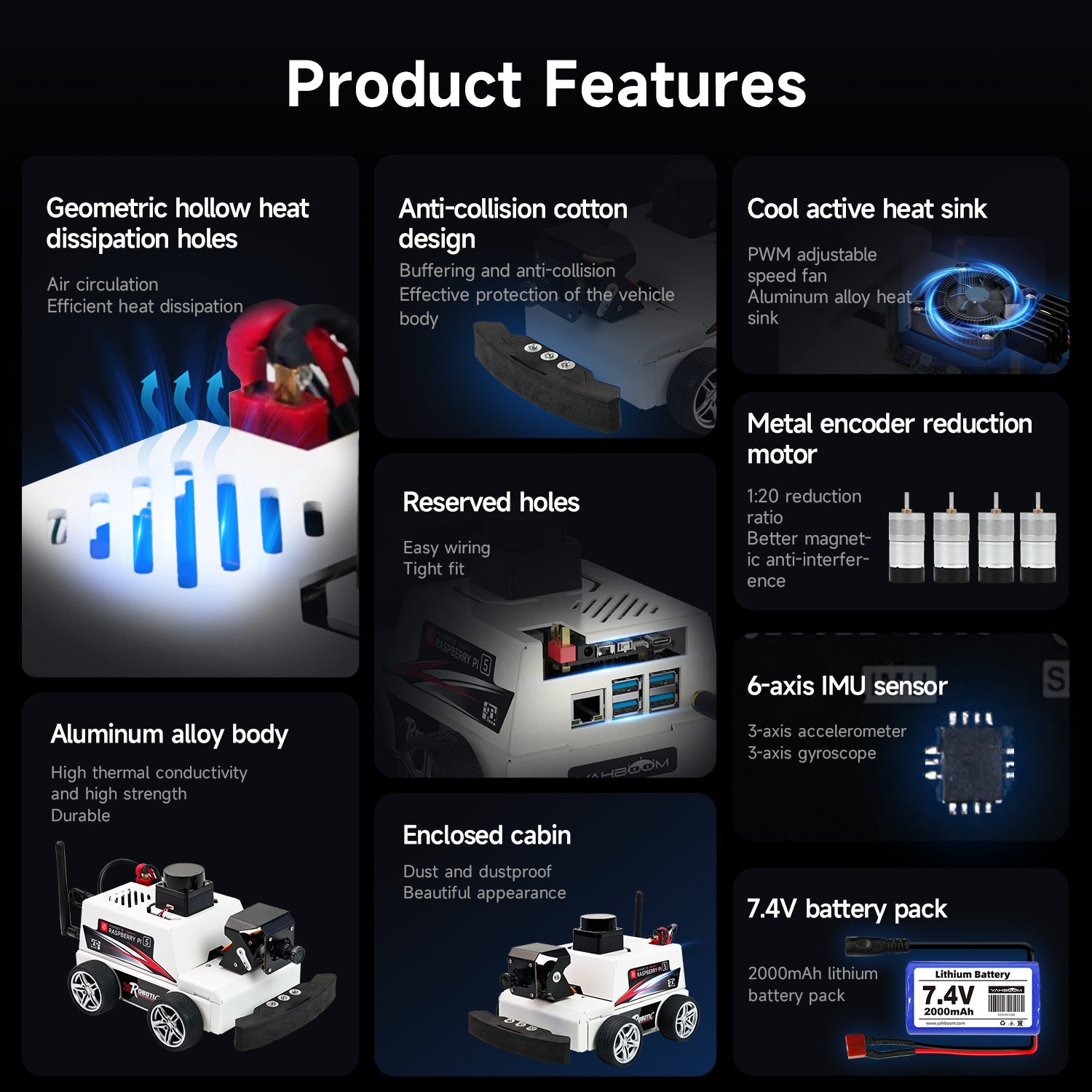 Yahboom MicroROS-Pi5 ROS2 STEM Education Python Programming Robot Car for Raspberry Pi 5 (ROS2-HUMBLE + Python3)