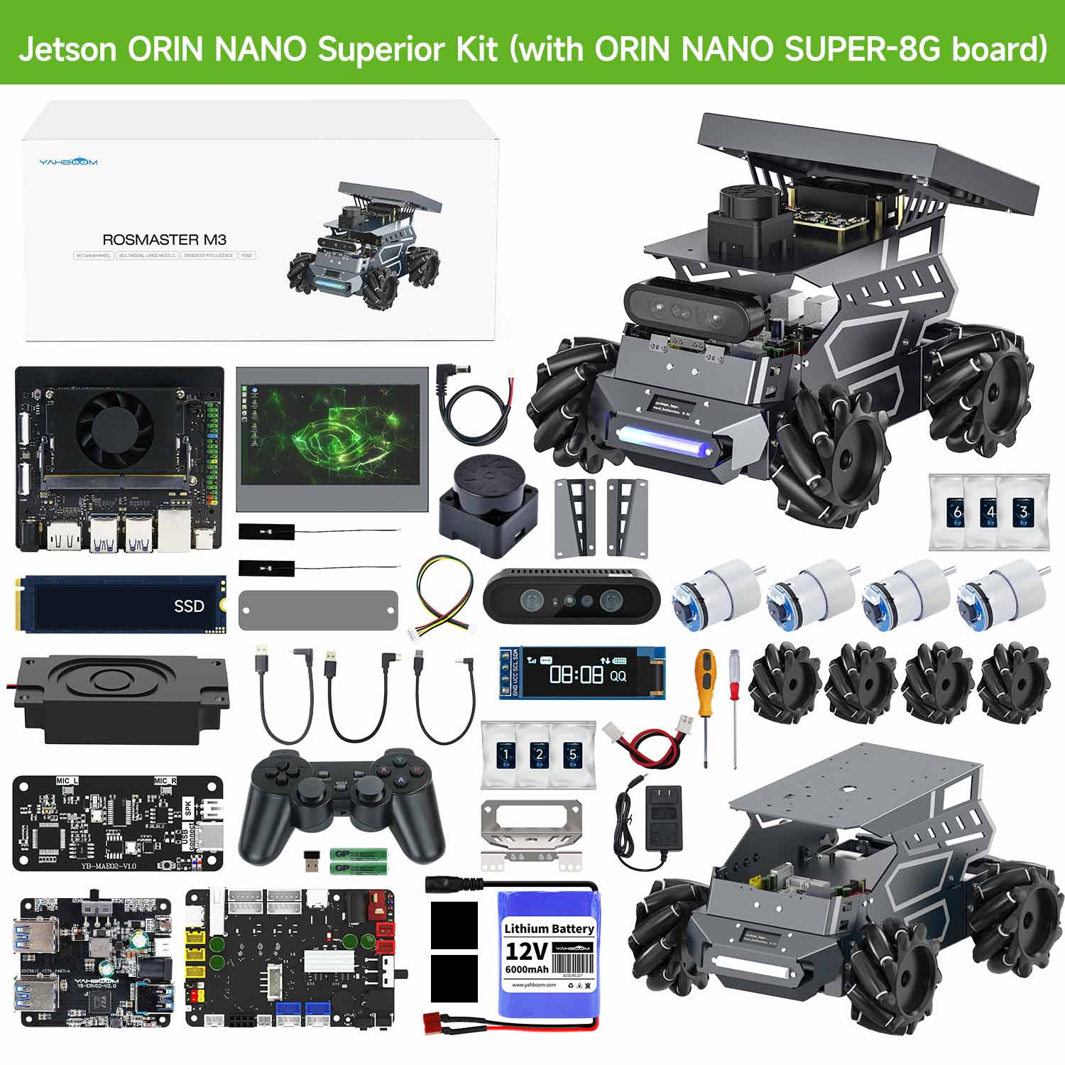 ROSMASTER M3 AI Large Model ROS2 STEM Education Python Programming Robot Mecanum Wheel for Jetson Orin NANO/NX SUPER/RDK X5/RaspberryPi 5