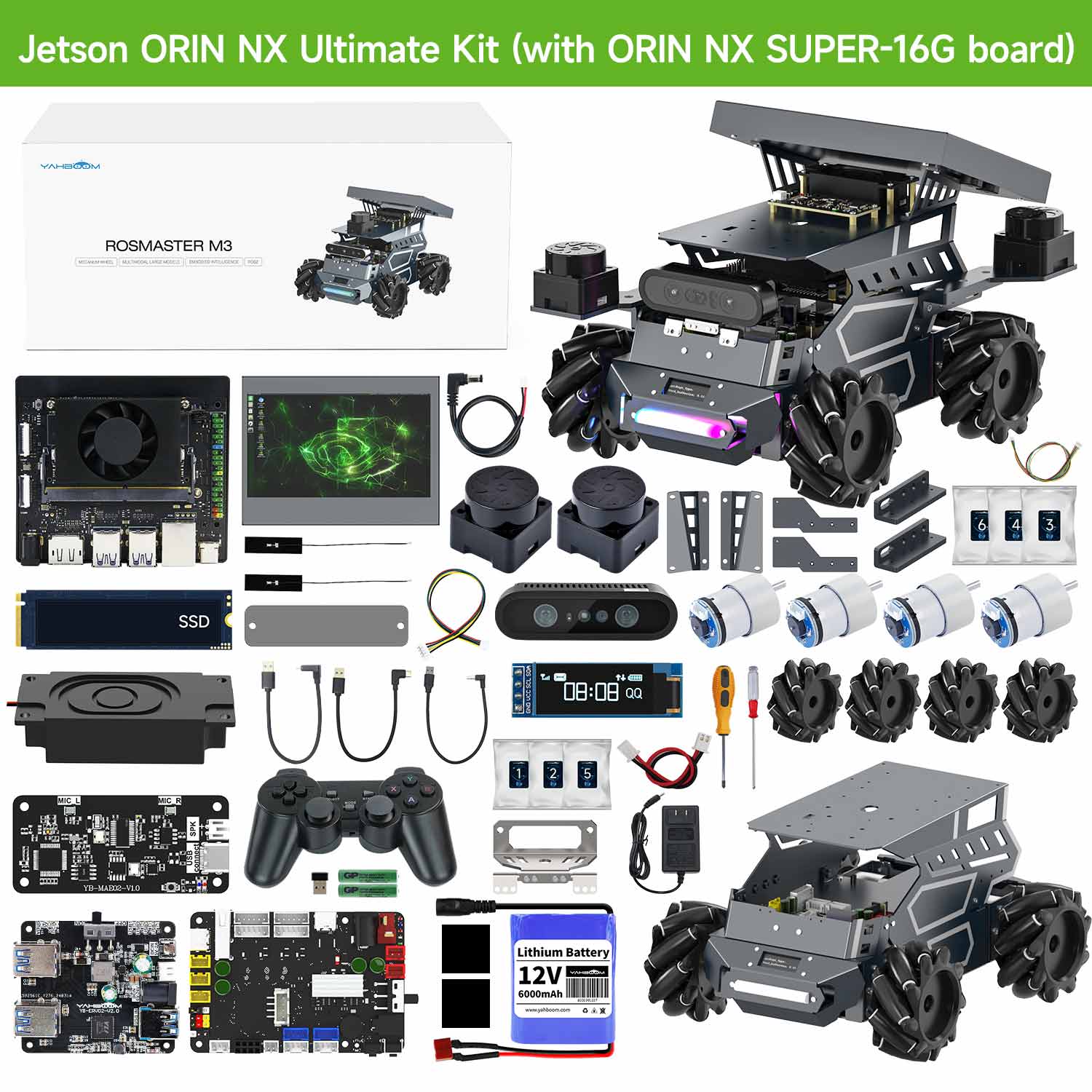 ROSMASTER M3 AI Large Model ROS2 STEM Education Python Programming Robot Mecanum Wheel for Jetson Orin NANO/NX SUPER/RDK X5/RaspberryPi 5