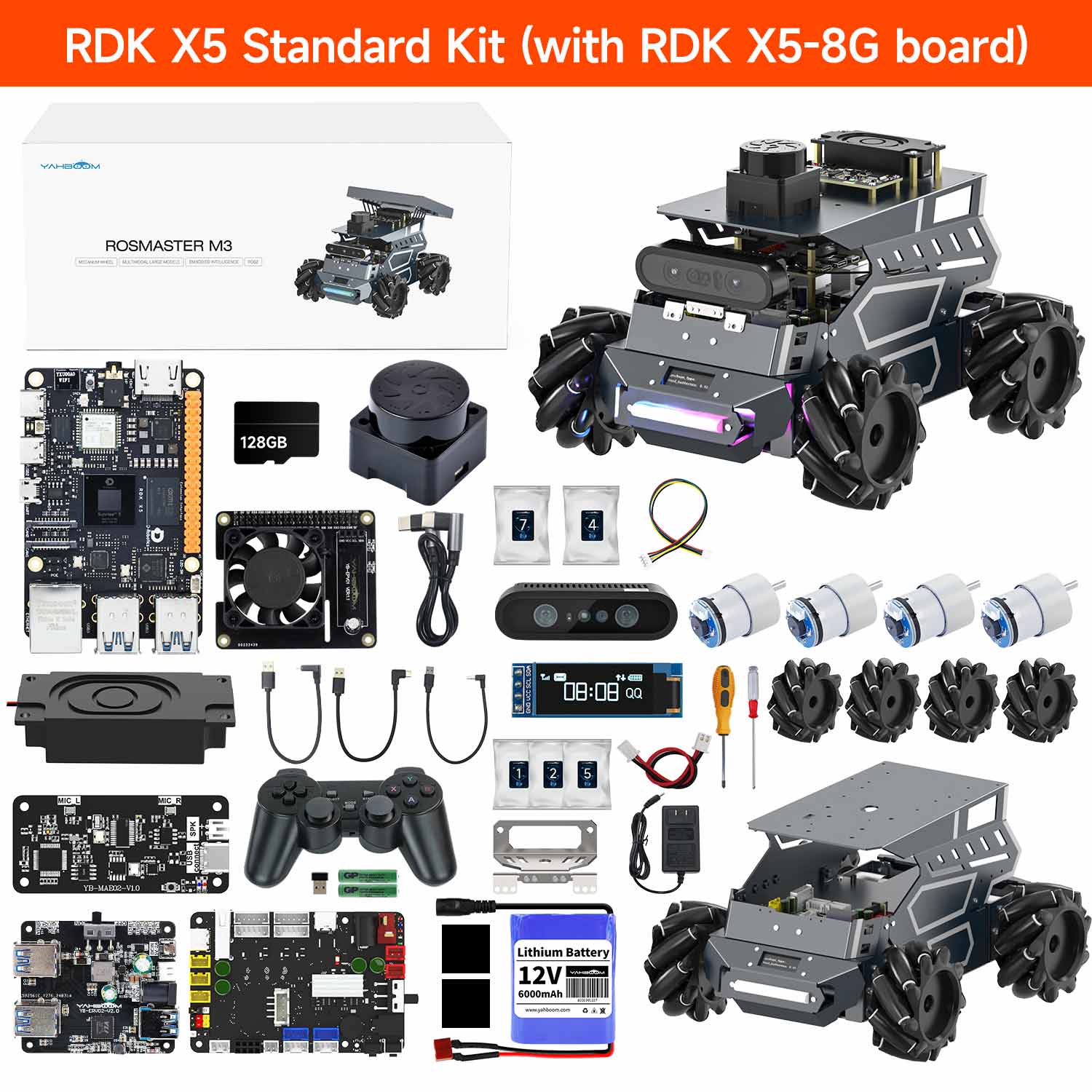ROSMASTER M3 AI Large Model ROS2 STEM Education Python Programming Robot Mecanum Wheel for Jetson Orin NANO/NX SUPER/RDK X5/RaspberryPi 5