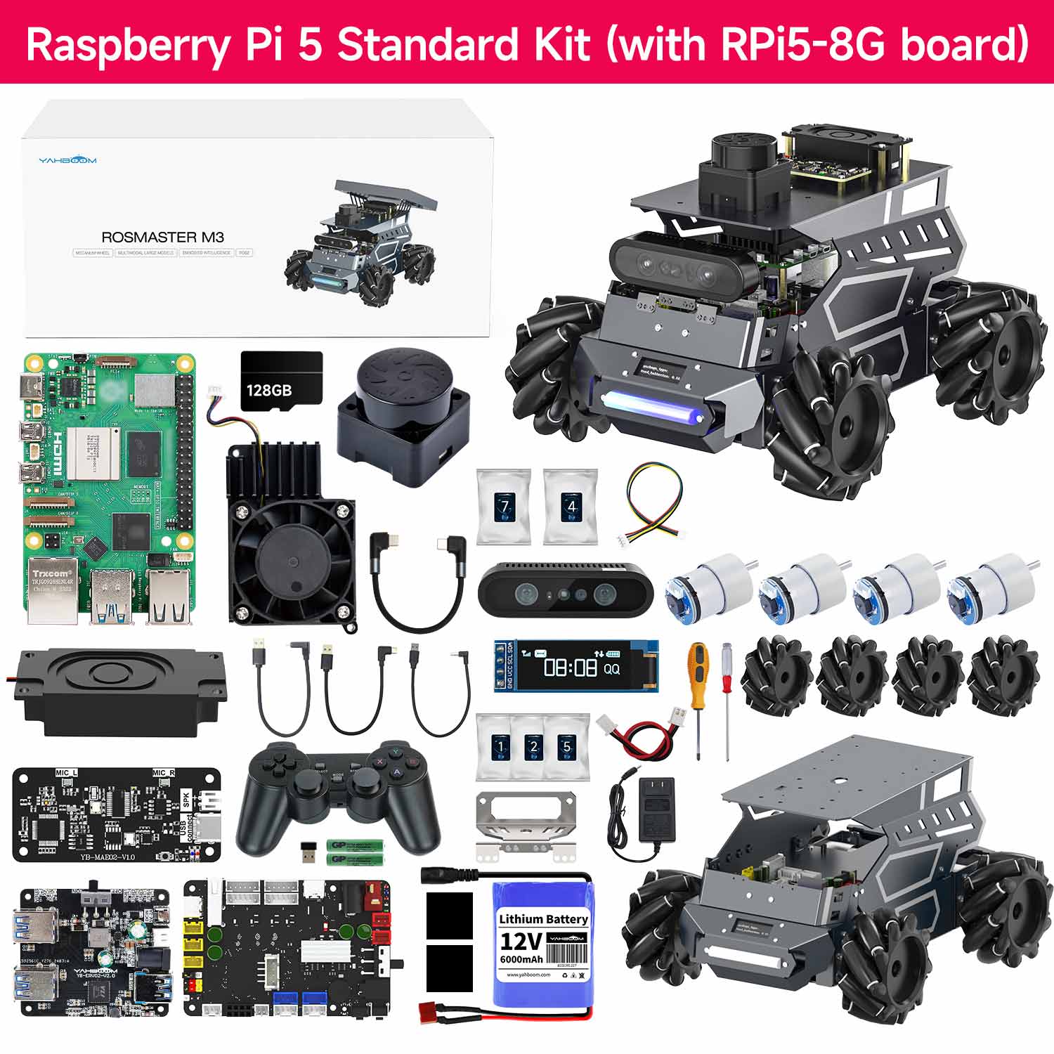 ROSMASTER M3 AI Large Model ROS2 STEM Education Python Programming Robot Mecanum Wheel for Jetson Orin NANO/NX SUPER/RDK X5/RaspberryPi 5