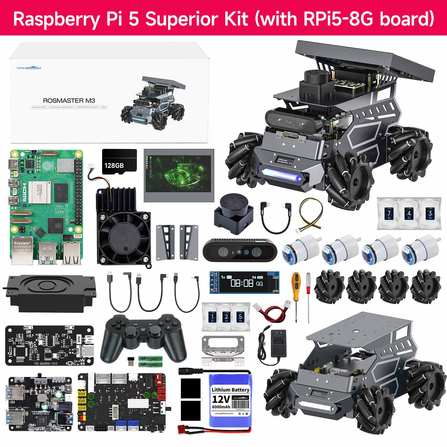 ROSMASTER M3 AI Large Model ROS2 STEM Education Python Programming Robot Mecanum Wheel for Jetson Orin NANO/NX SUPER/RDK X5/RaspberryPi 5
