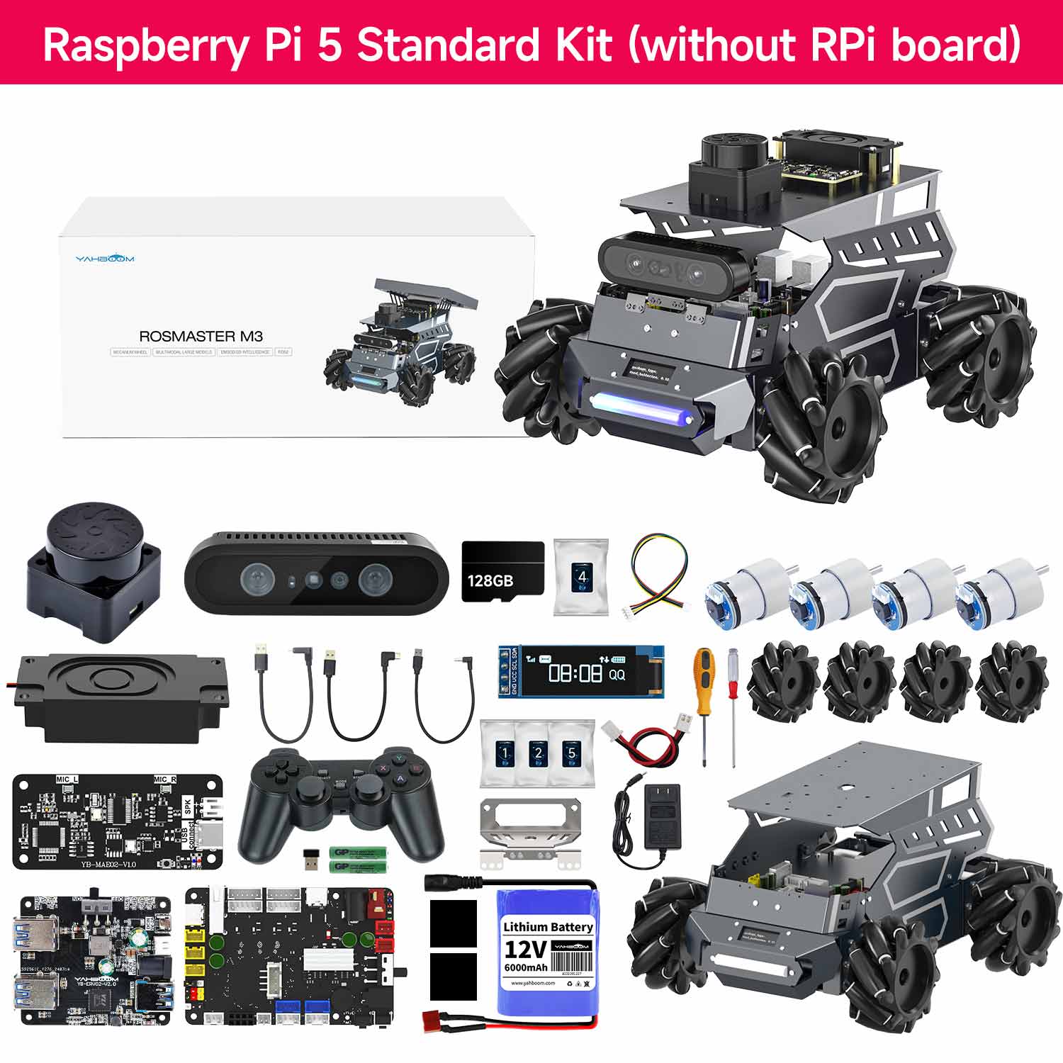 ROSMASTER M3 AI Large Model ROS2 STEM Education Python Programming Robot Mecanum Wheel for Jetson Orin NANO/NX SUPER/RDK X5/RaspberryPi 5