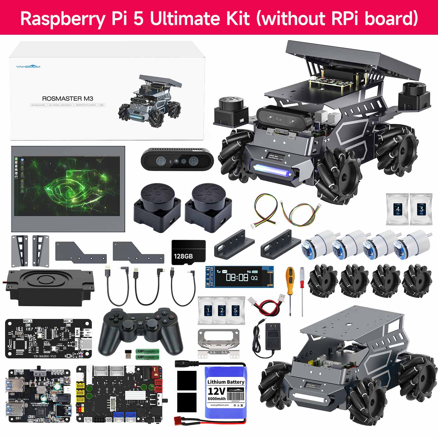ROSMASTER M3 AI Large Model ROS2 STEM Education Python Programming Robot Mecanum Wheel for Jetson Orin NANO/NX SUPER/RDK X5/RaspberryPi 5