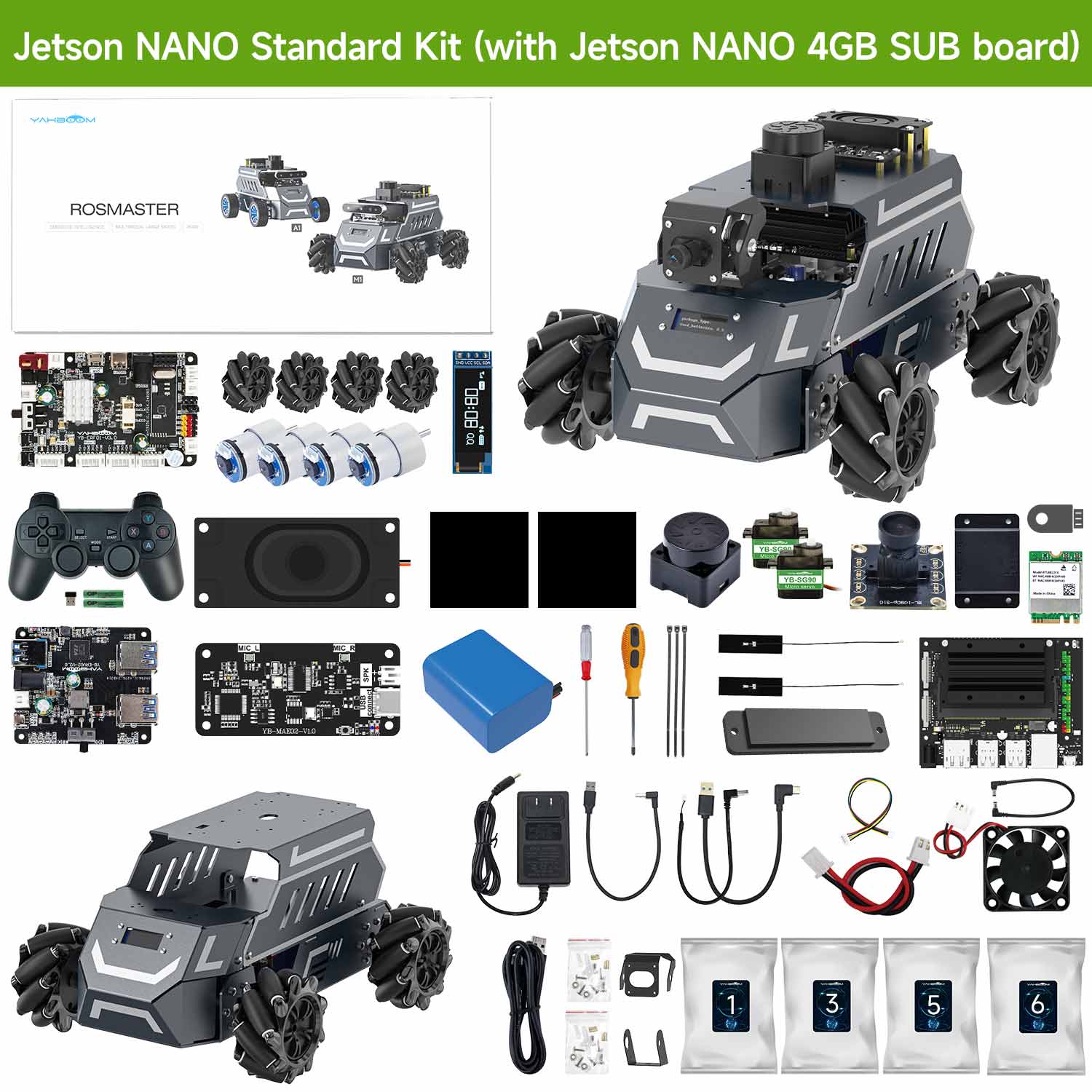 ROSMASTER M1 AI Large Model ROS2 STEM Education Python Programming Robot Mecanum Wheel for Jetson NANO 4GB/Orin NANO SUPER/RDK X5/RaspberryPi 5