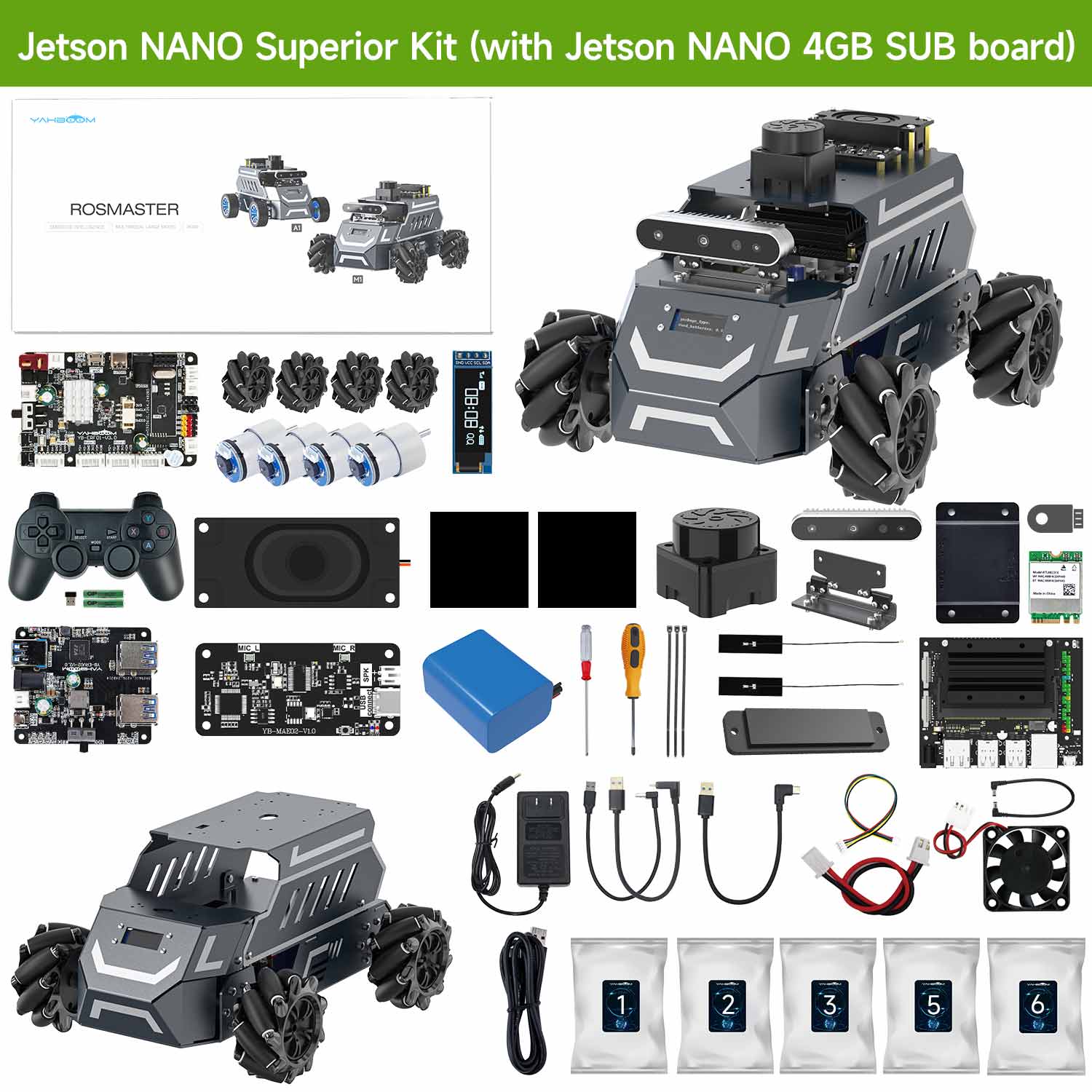 ROSMASTER M1 AI Large Model ROS2 STEM Education Python Programming Robot Mecanum Wheel for Jetson NANO 4GB/Orin NANO SUPER/RDK X5/RaspberryPi 5