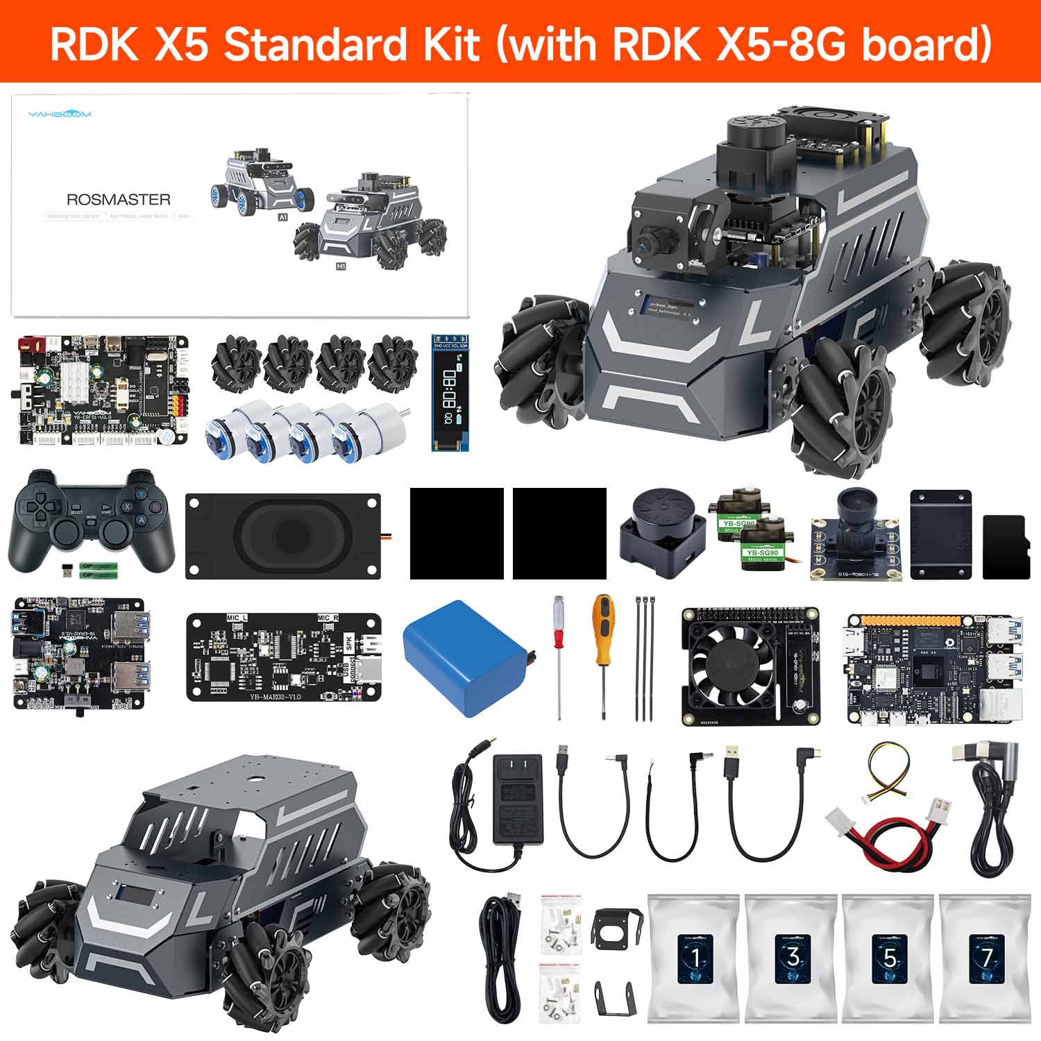 ROSMASTER M1 AI Large Model ROS2 STEM Education Python Programming Robot Mecanum Wheel for Jetson NANO 4GB/Orin NANO SUPER/RDK X5/RaspberryPi 5