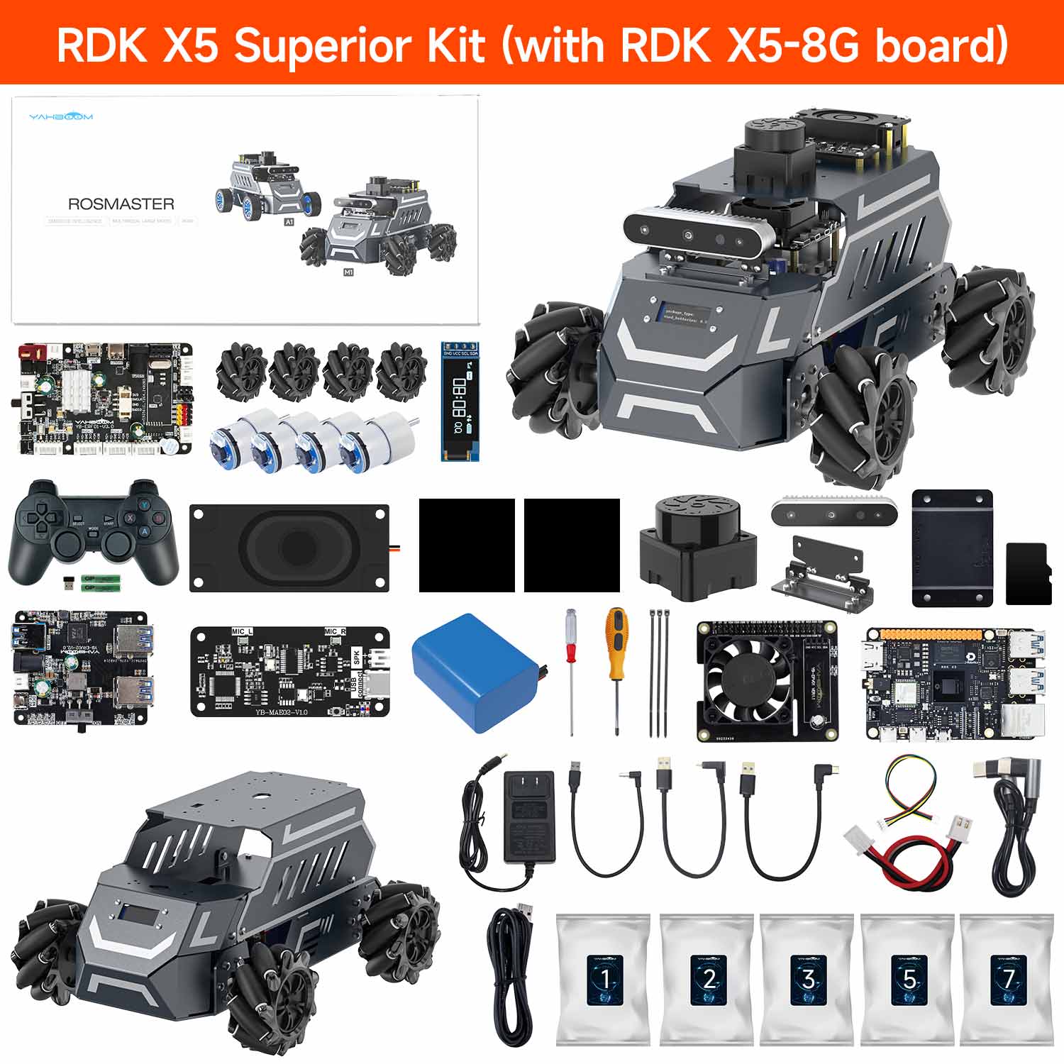 ROSMASTER M1 AI Large Model ROS2 STEM Education Python Programming Robot Mecanum Wheel for Jetson NANO 4GB/Orin NANO SUPER/RDK X5/RaspberryPi 5