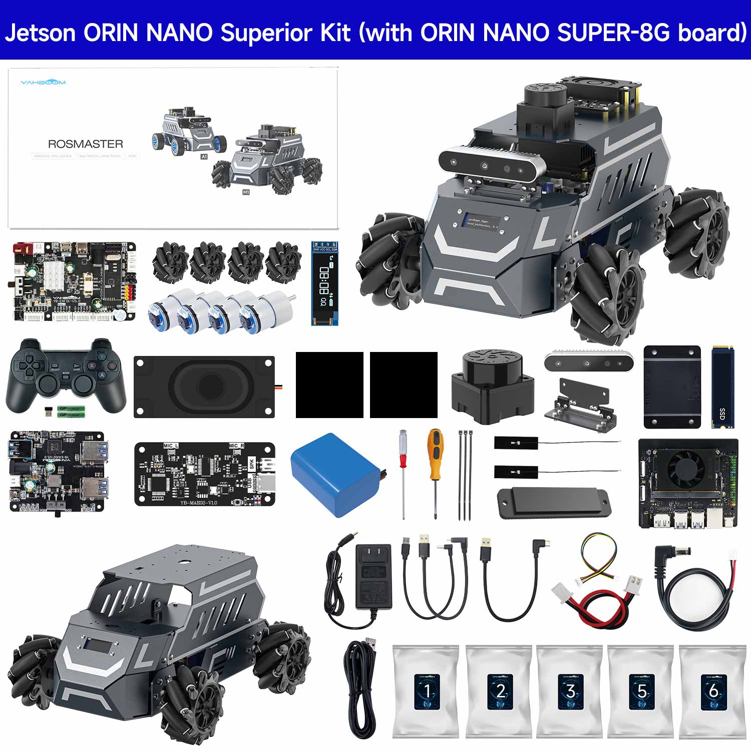ROSMASTER M1 AI Large Model ROS2 STEM Education Python Programming Robot Mecanum Wheel for Jetson NANO 4GB/Orin NANO SUPER/RDK X5/RaspberryPi 5