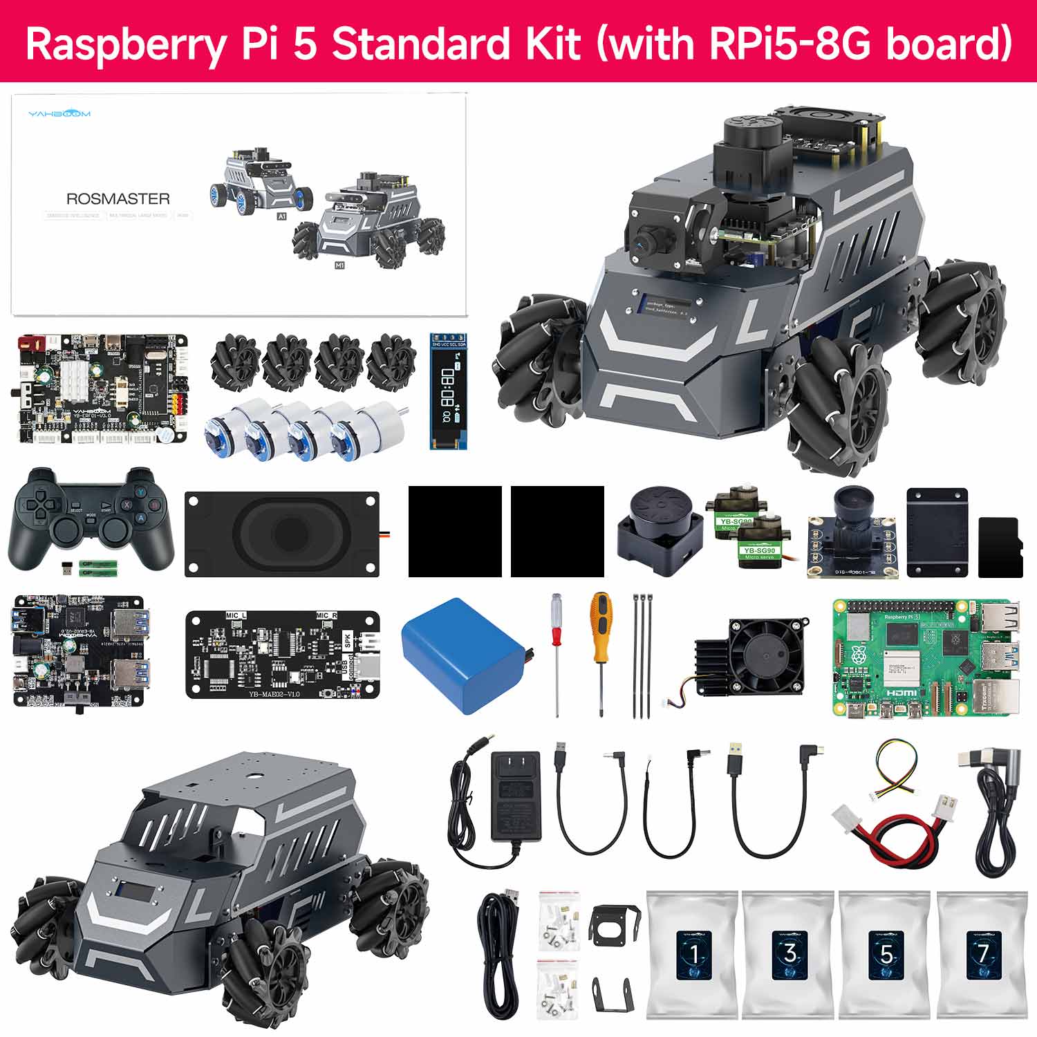 ROSMASTER M1 AI Large Model ROS2 STEM Education Python Programming Robot Mecanum Wheel for Jetson NANO 4GB/Orin NANO SUPER/RDK X5/RaspberryPi 5