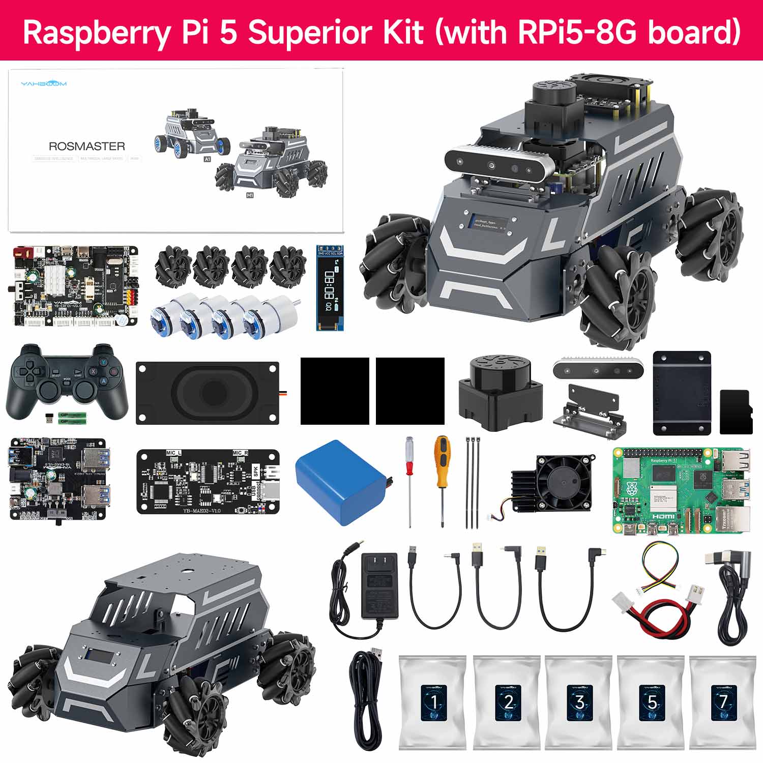 ROSMASTER M1 AI Large Model ROS2 STEM Education Python Programming Robot Mecanum Wheel for Jetson NANO 4GB/Orin NANO SUPER/RDK X5/RaspberryPi 5