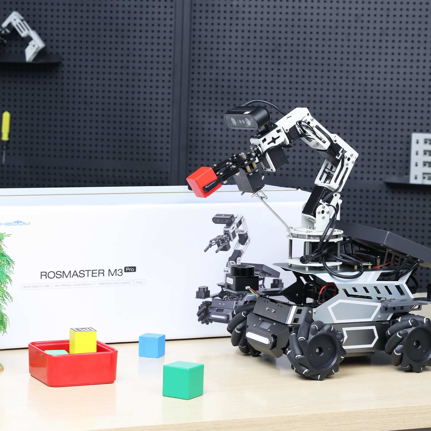 Yahboom ROSMASTER M3 Pro ROS2 STEM Education Python Programming Robot with Multimodal AI Large Model AI Voice Interaction Vision Recognition Tracking & Sorting