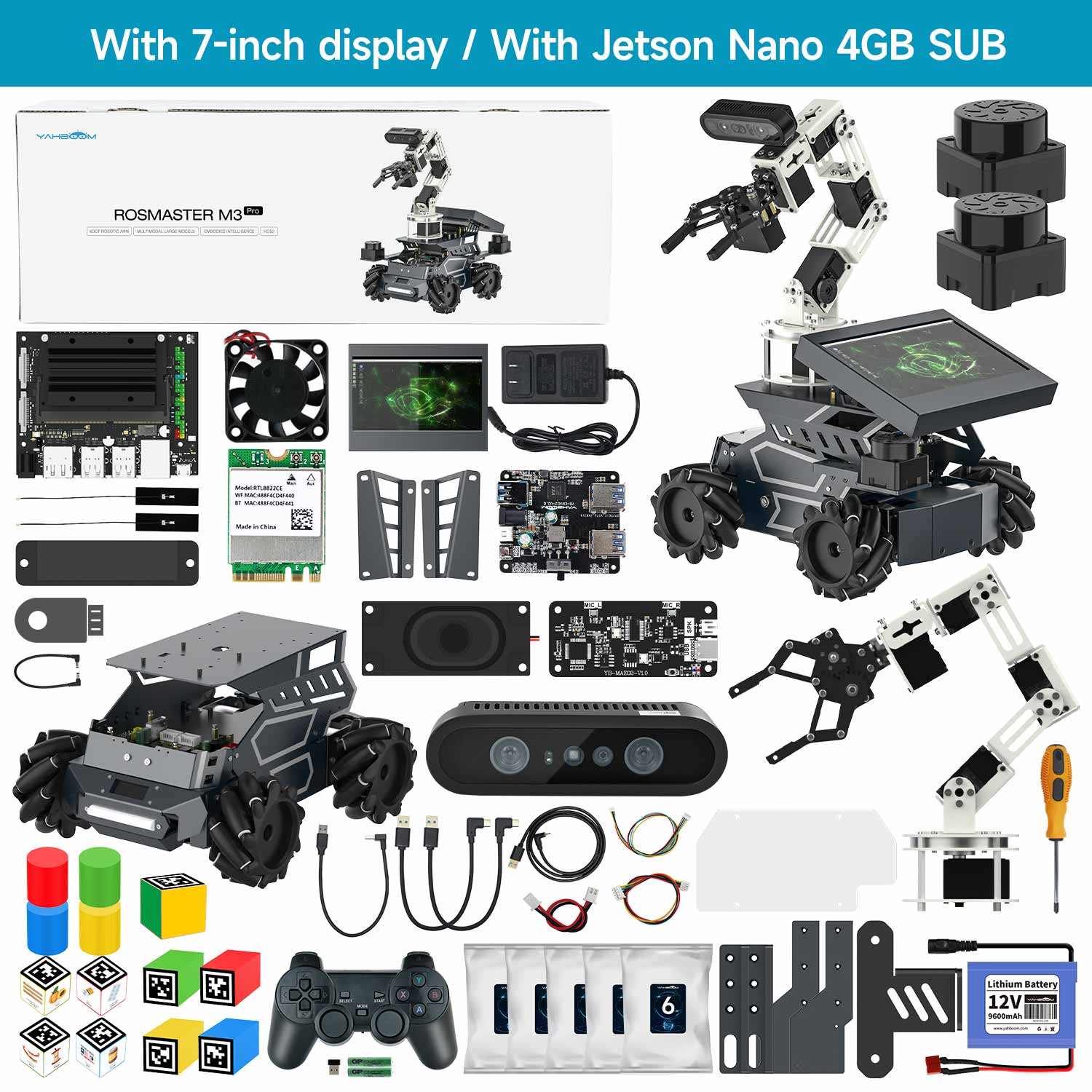 Yahboom ROSMASTER M3 Pro ROS2 STEM Education Python Programming Robot with Multimodal AI Large Model AI Voice Interaction Vision Recognition Tracking & Sorting