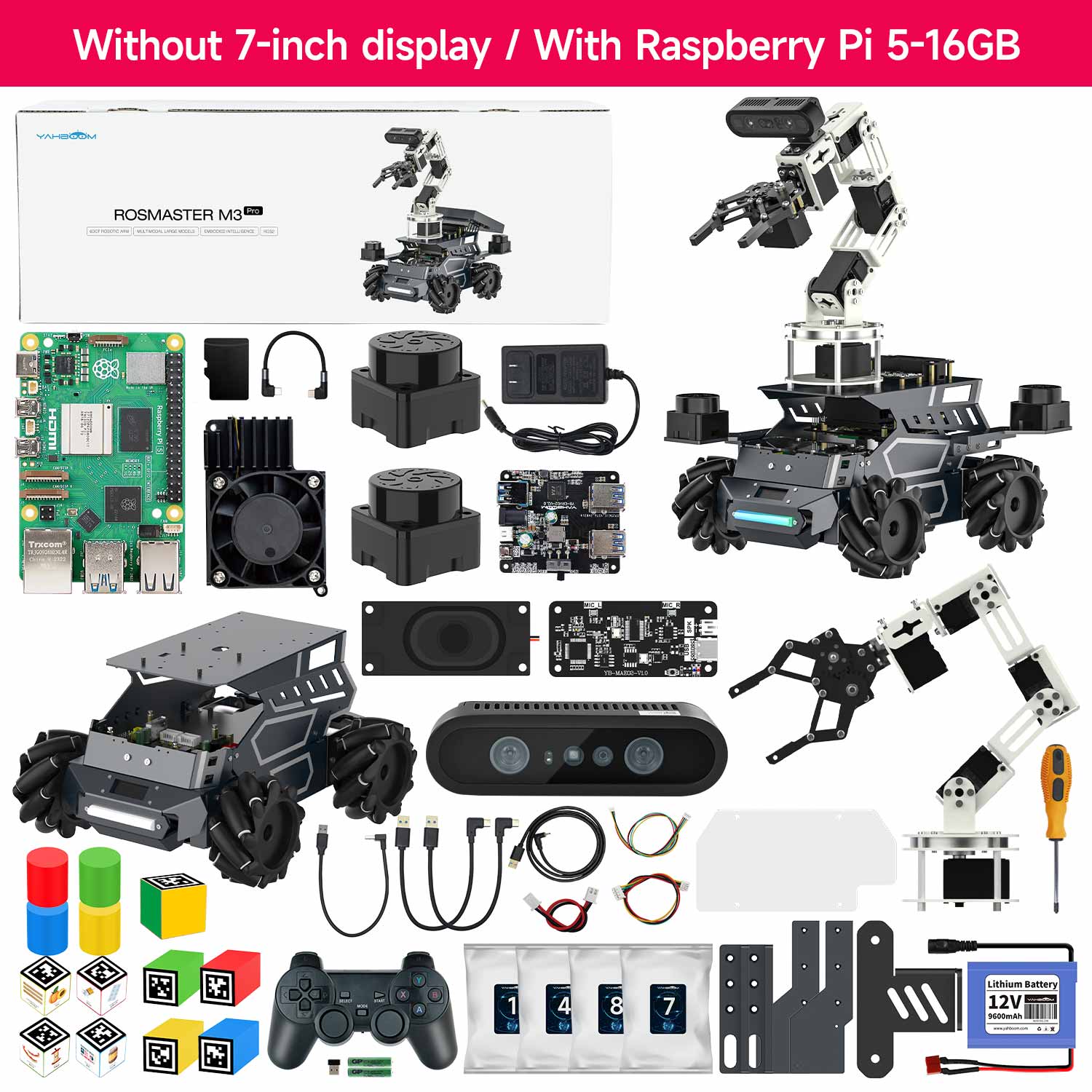 Yahboom ROSMASTER M3 Pro ROS2 STEM Education Python Programming Robot with Multimodal AI Large Model AI Voice Interaction Vision Recognition Tracking & Sorting