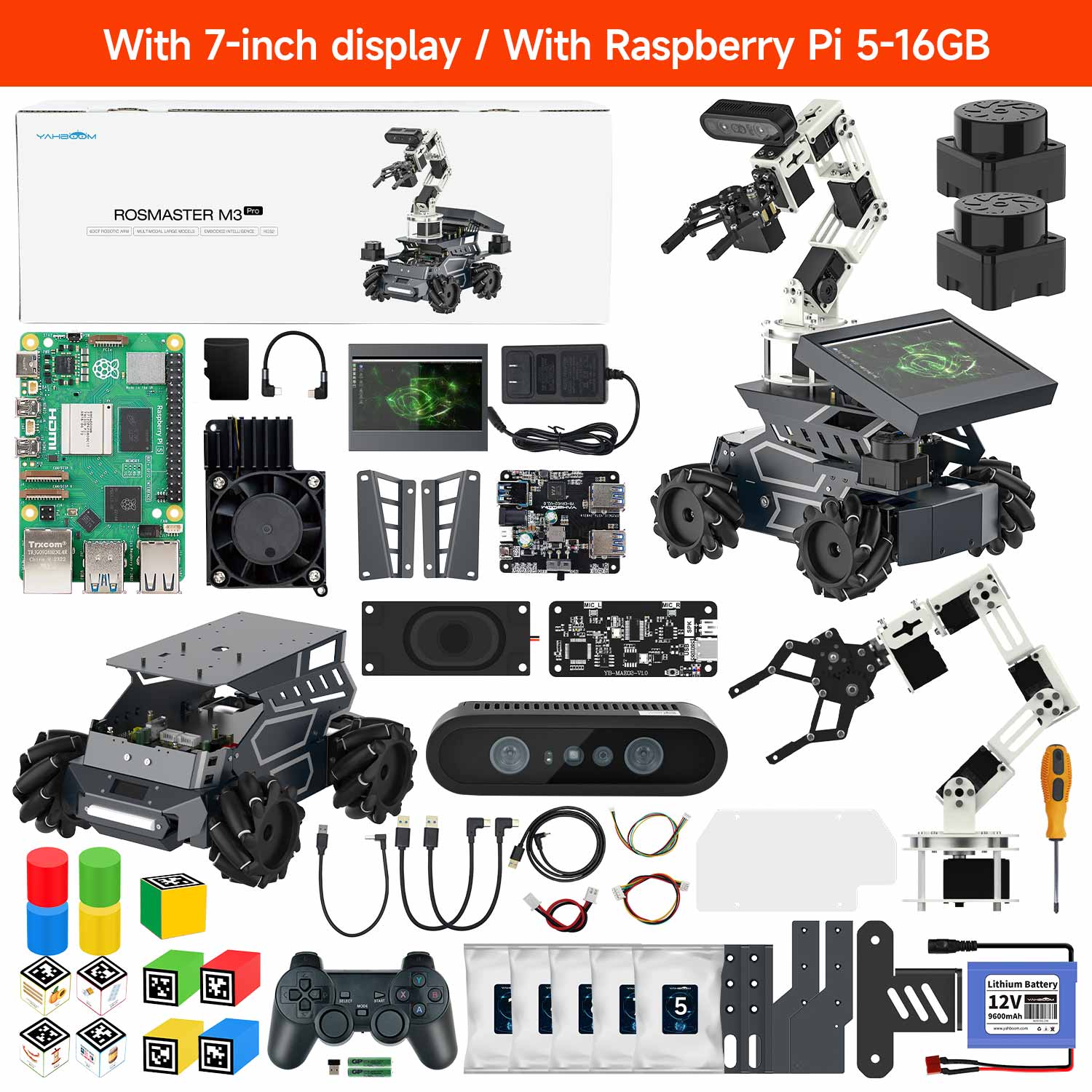Yahboom ROSMASTER M3 Pro ROS2 STEM Education Python Programming Robot with Multimodal AI Large Model AI Voice Interaction Vision Recognition Tracking & Sorting