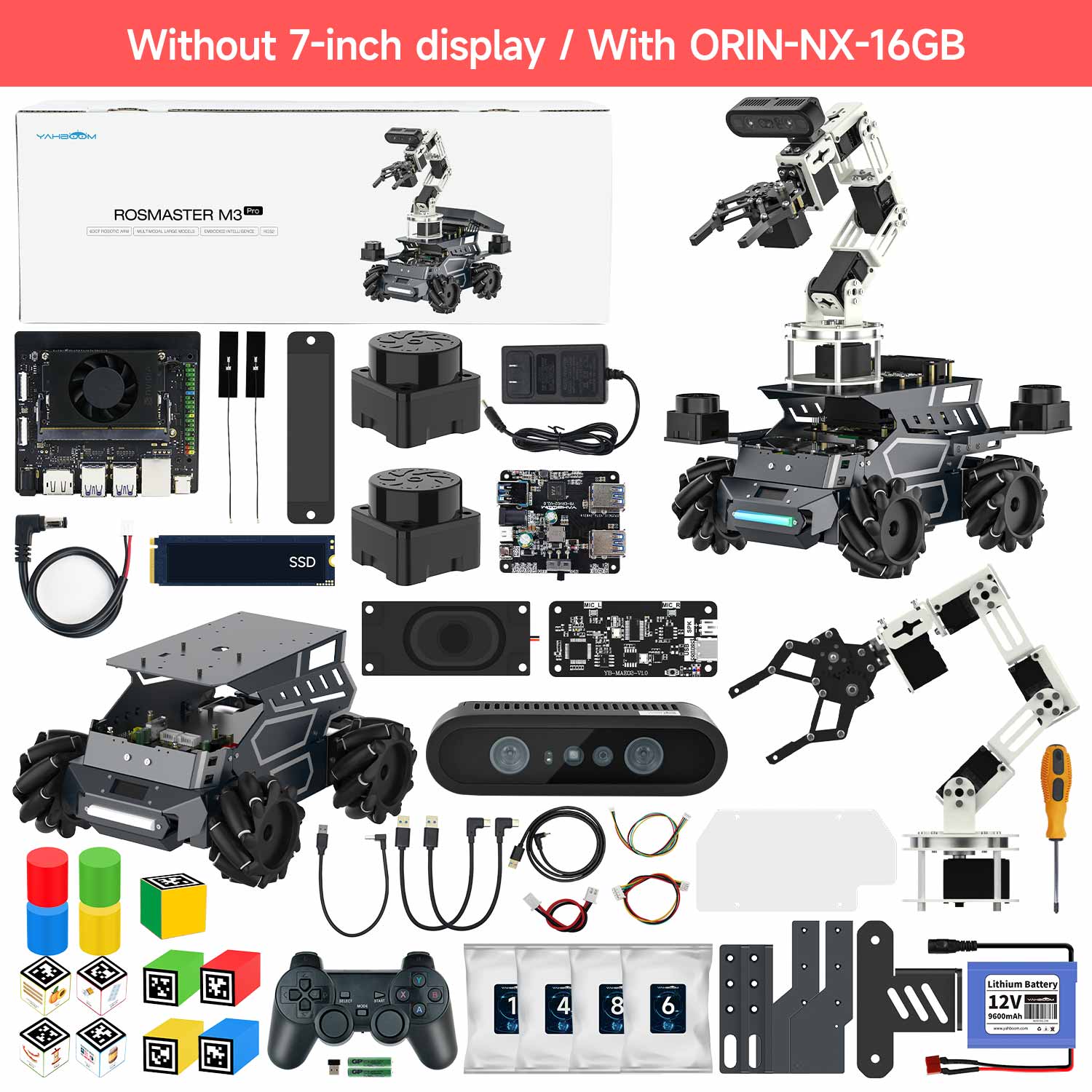 Yahboom ROSMASTER M3 Pro ROS2 STEM Education Python Programming Robot with Multimodal AI Large Model AI Voice Interaction Vision Recognition Tracking & Sorting