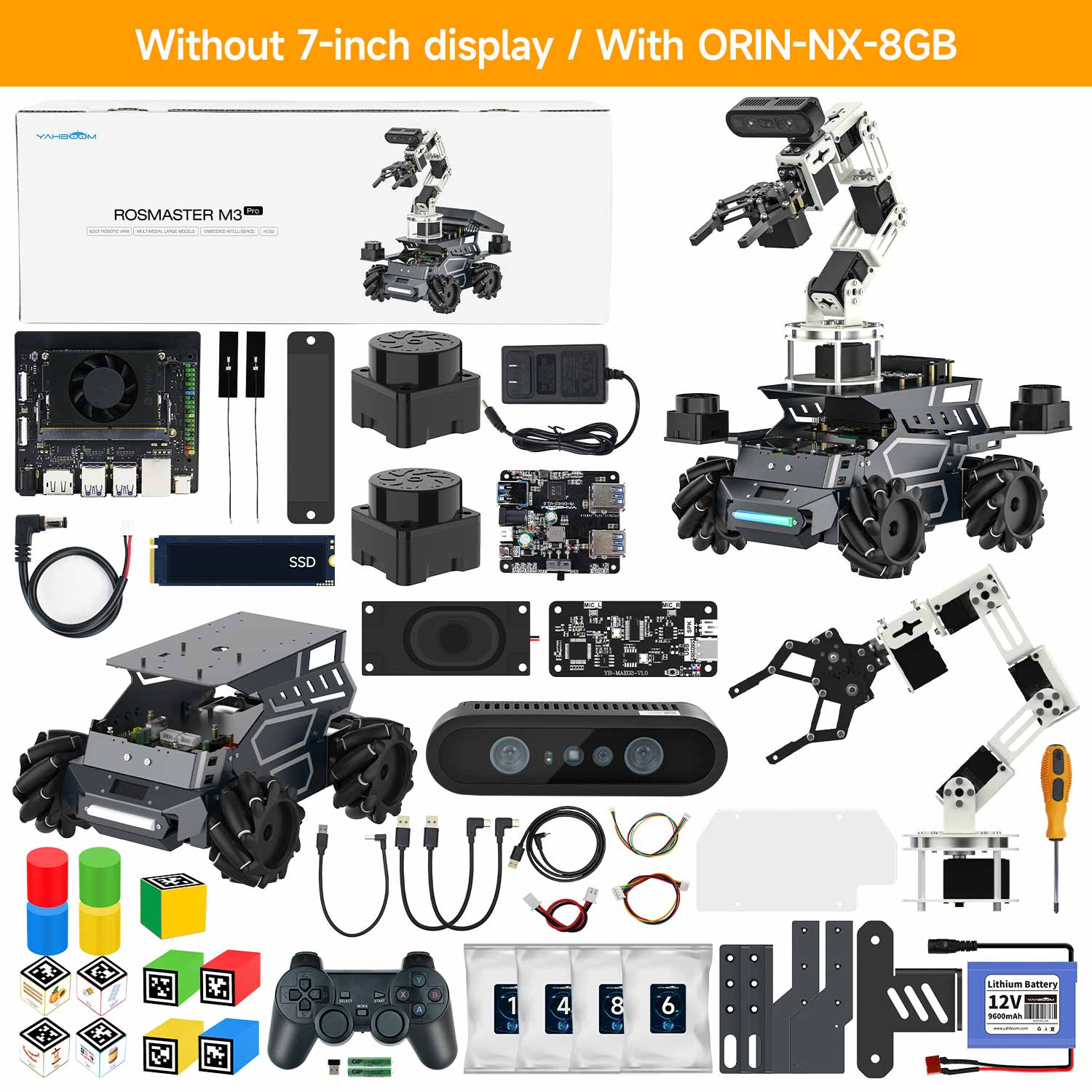 Yahboom ROSMASTER M3 Pro ROS2 STEM Education Python Programming Robot with Multimodal AI Large Model AI Voice Interaction Vision Recognition Tracking & Sorting