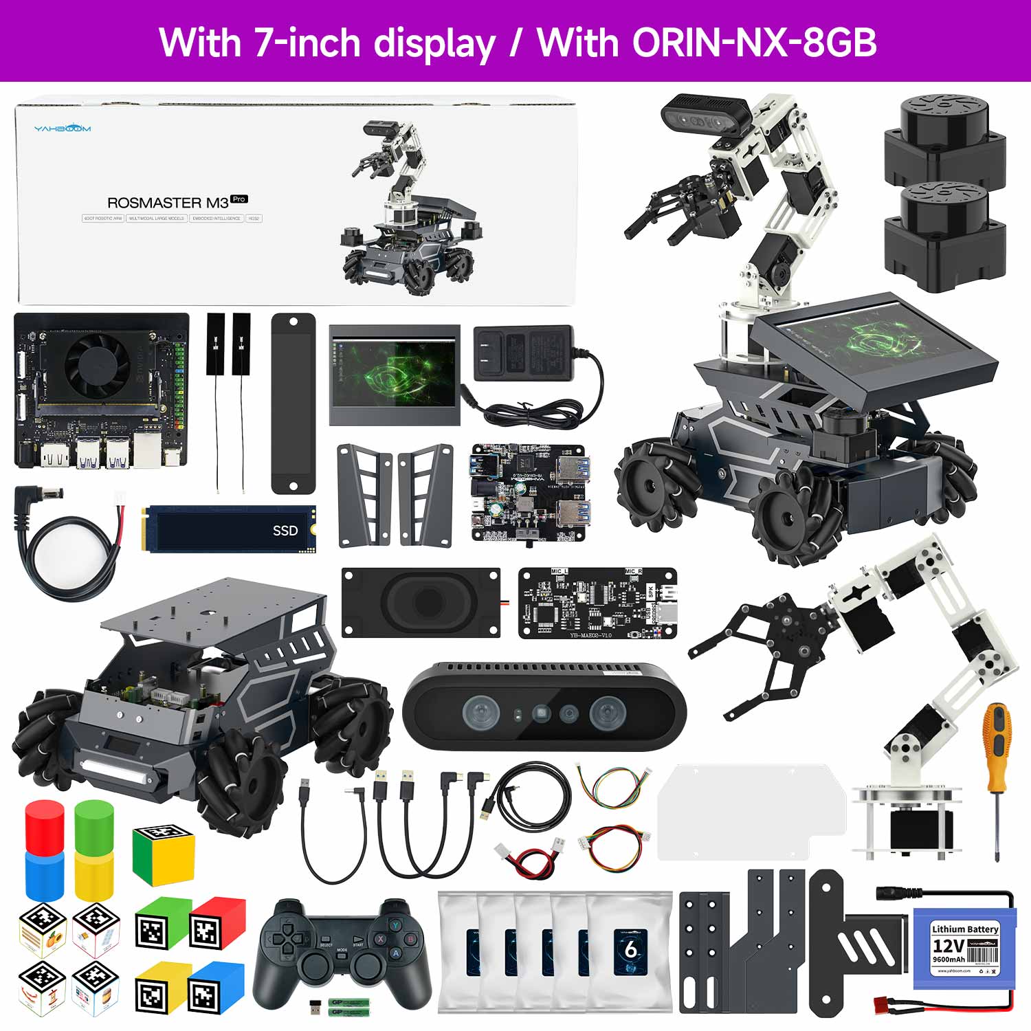 Yahboom ROSMASTER M3 Pro ROS2 STEM Education Python Programming Robot with Multimodal AI Large Model AI Voice Interaction Vision Recognition Tracking & Sorting