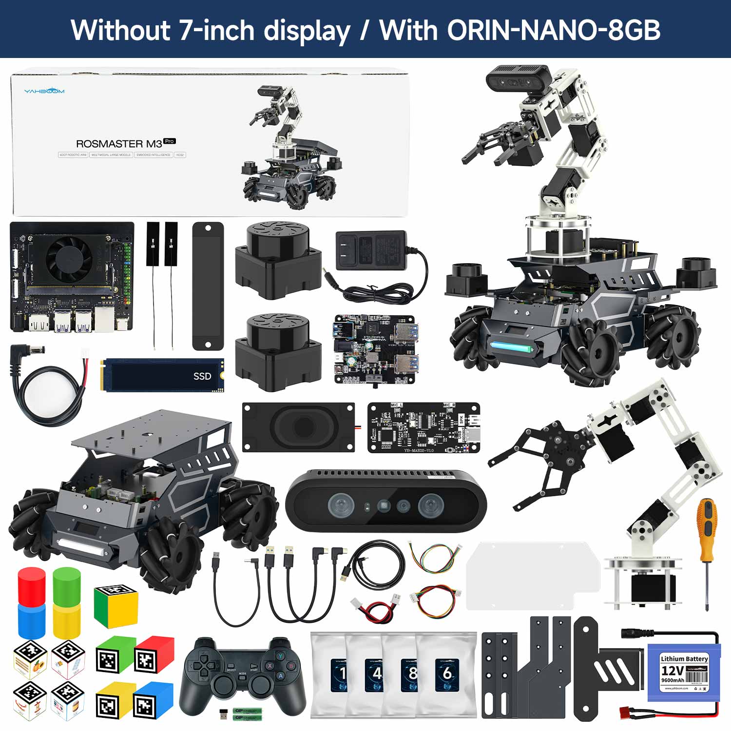 Yahboom ROSMASTER M3 Pro ROS2 STEM Education Python Programming Robot with Multimodal AI Large Model AI Voice Interaction Vision Recognition Tracking & Sorting