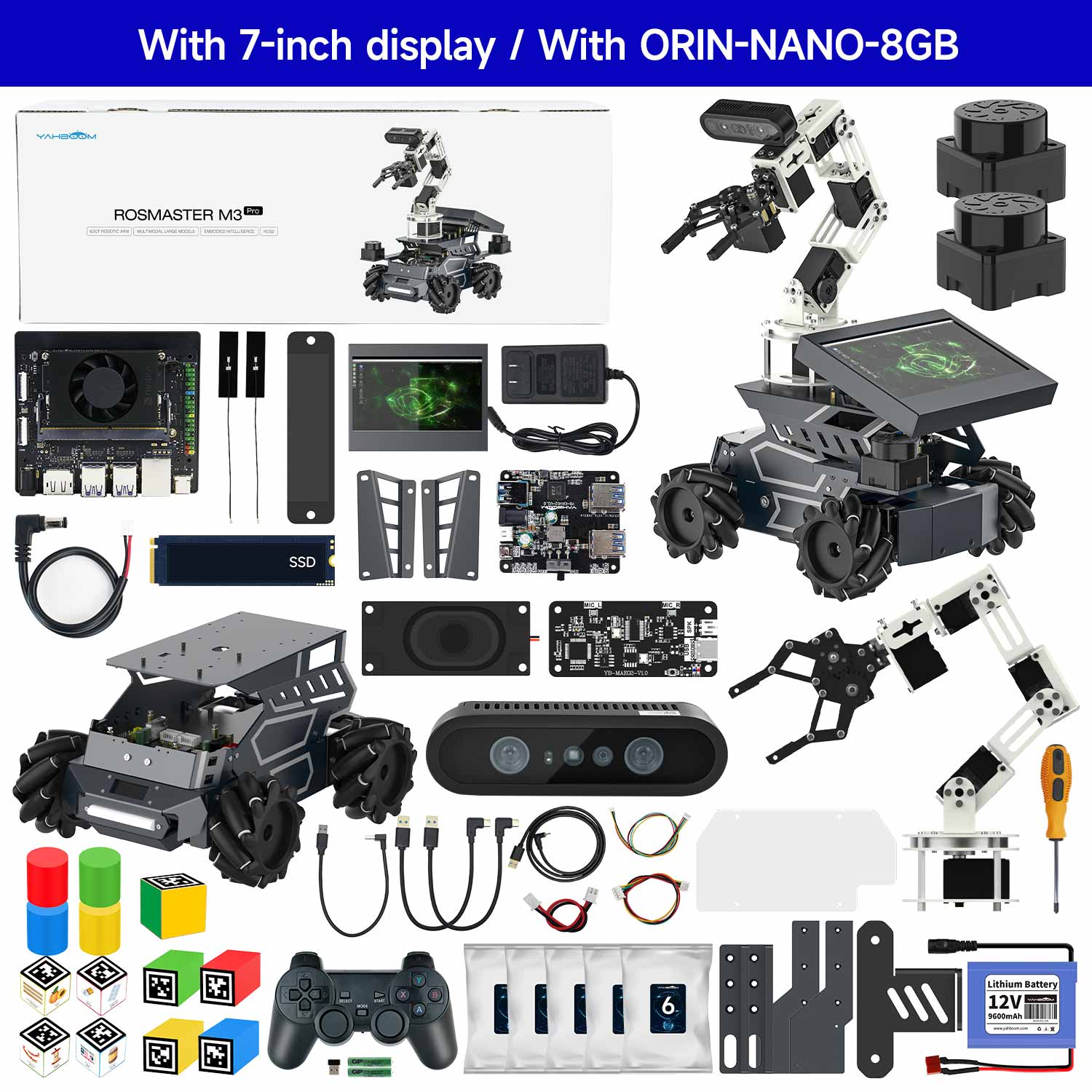 Yahboom ROSMASTER M3 Pro ROS2 STEM Education Python Programming Robot with Multimodal AI Large Model AI Voice Interaction Vision Recognition Tracking & Sorting