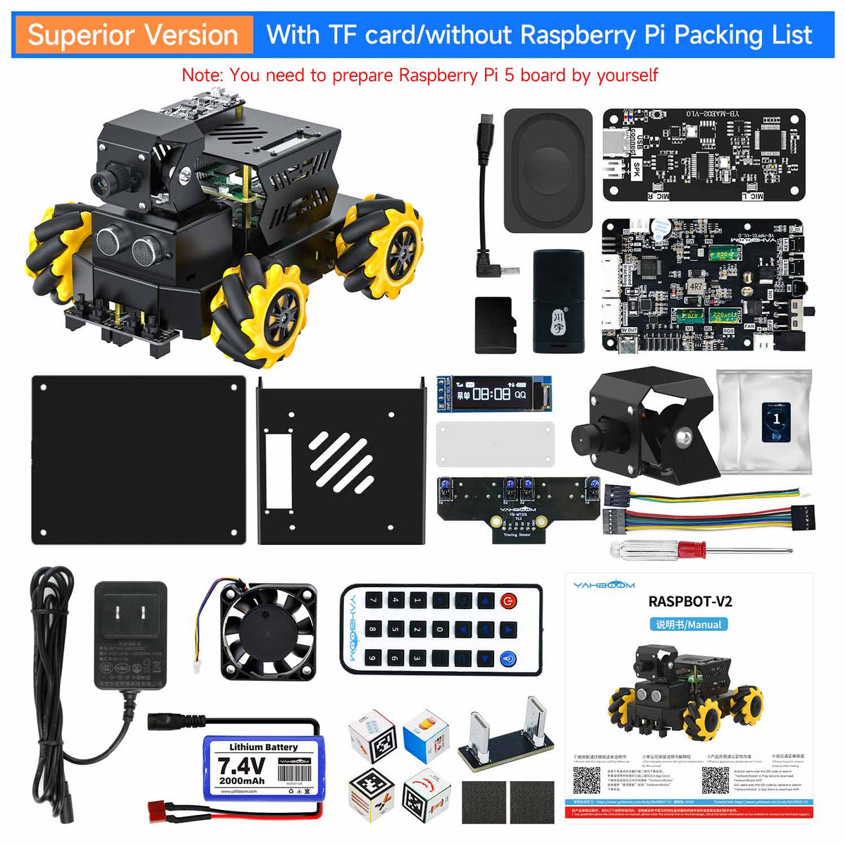 Yahboom Raspbot V2 AI Large Model STEM Education Python Programming Robot Car for Raspberry Pi 5