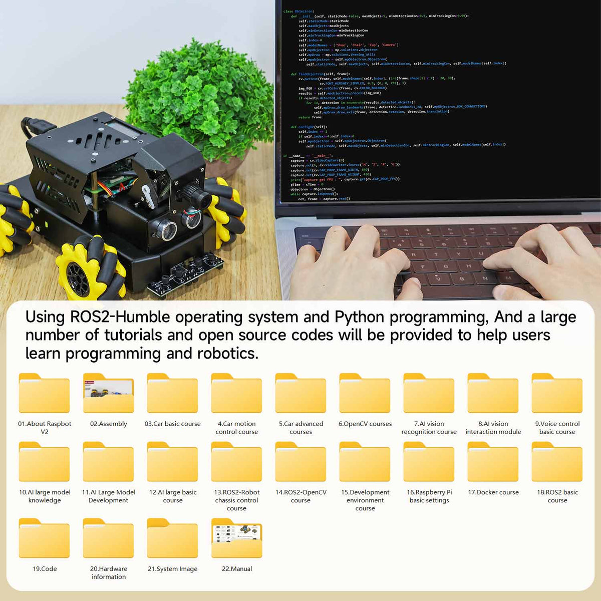 Yahboom Raspbot V2 AI Large Model STEM Education Python Programming Robot Car for Raspberry Pi 5