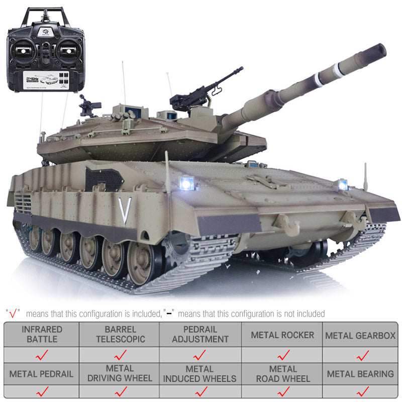 Heng Long Tank 3858 Merkava MK IV 1/16 Israel Main Battle Tank IDF TK7.0 Turret 360° Rotating Upgrade Metal Version RC Tank Toys Gift