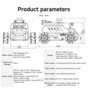 ROSMASTER M1 AI Large Model ROS2 STEM Education Python Programming Robot Mecanum Wheel for Jetson NANO 4GB/Orin NANO SUPER/RDK X5/RaspberryPi 5