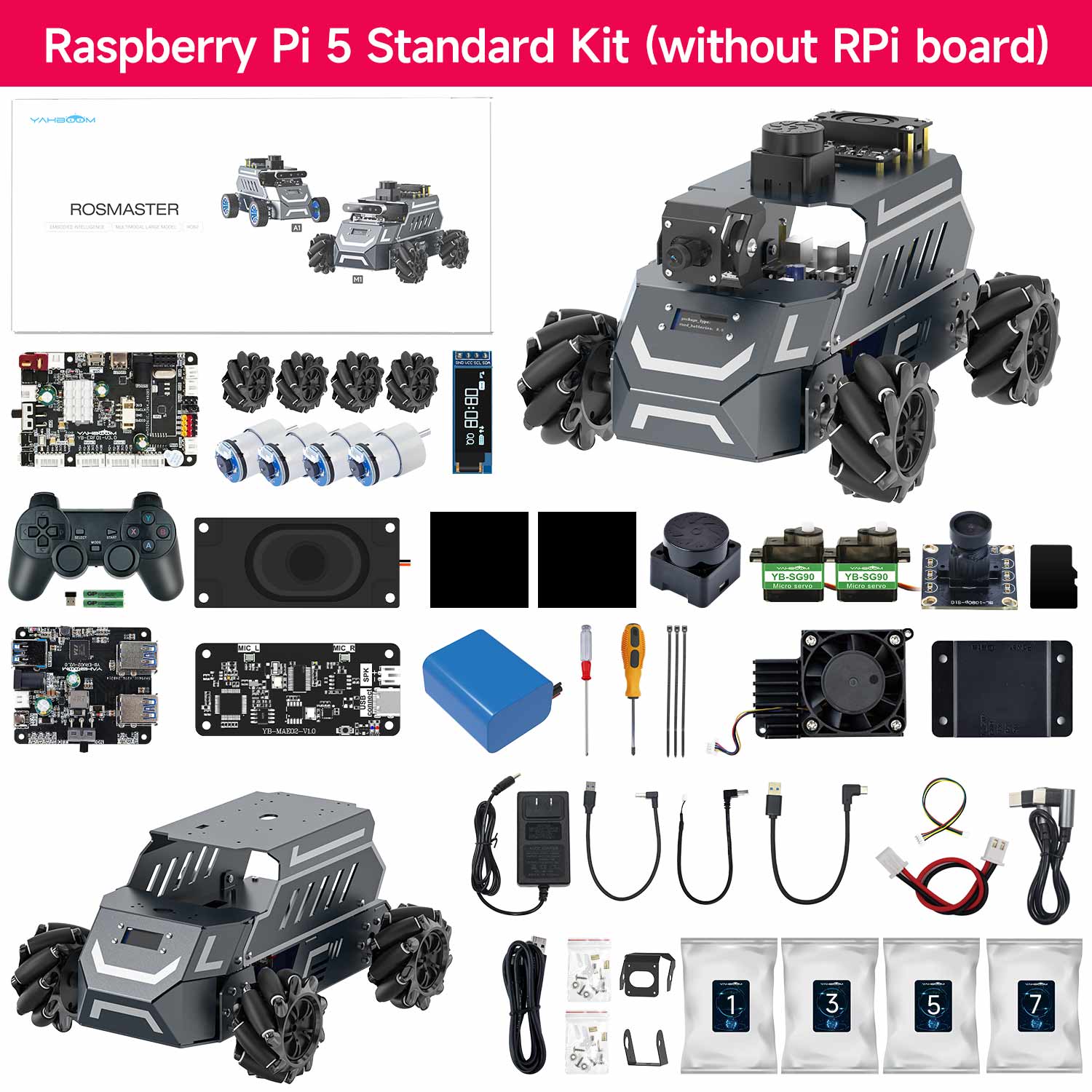 ROSMASTER M1 AI Large Model ROS2 STEM Education Python Programming Robot Mecanum Wheel for Jetson NANO 4GB/Orin NANO SUPER/RDK X5/RaspberryPi 5