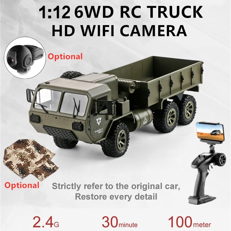 RC Truck Full Scale Wheeled Truck 1:12 Six Wheel Drive Cross Country Simulation Military Truck