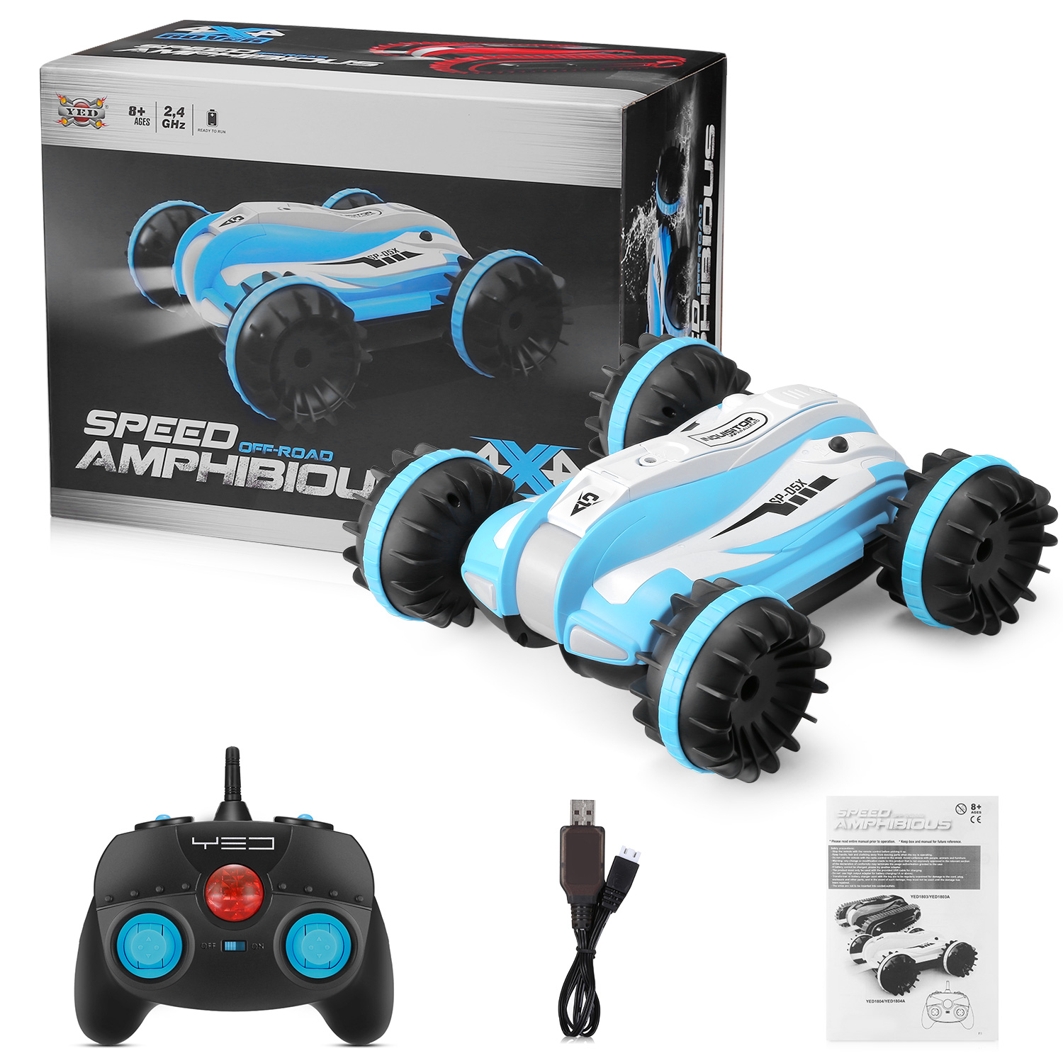 RC Car Amphibious LED Light 360° Rotation Stunt Car Toys
