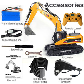 Huina 1580 Full Alloy Hydraulic Excavator 2.4GHz 23CH 1:14 RC Off Road Construction Car Toy