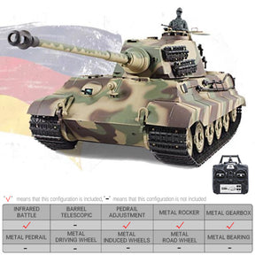 Heng Long 3888A German King Tiger RC Tank 320° Spin Turret 1/16 Upgrade Metal RC tank Toys