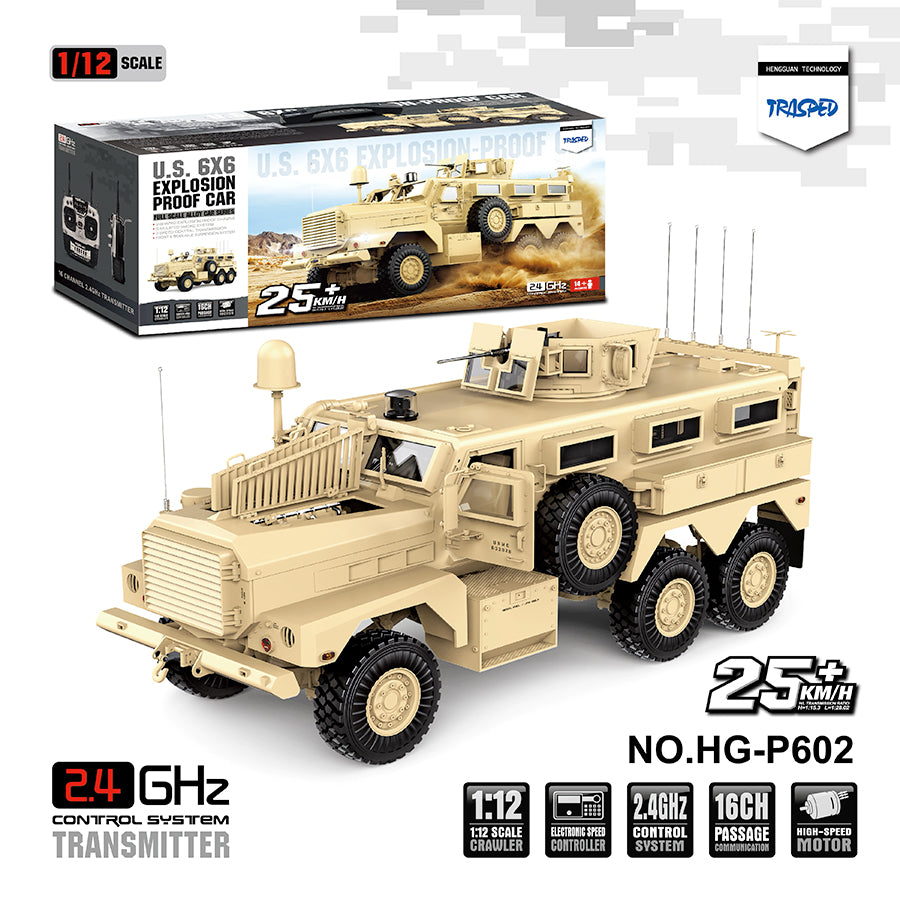 HG P602 RC Car U.S MILITARY COUGAR 6X6 MRAP 1/12 2.4G 16CH Upgraded Light Sound Function